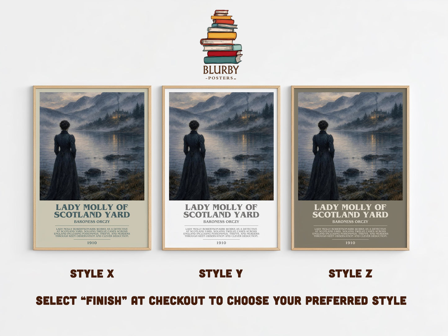 Lady Molly Of Scotland Yard bookish print in frame leaning in hallway – mystery wall art