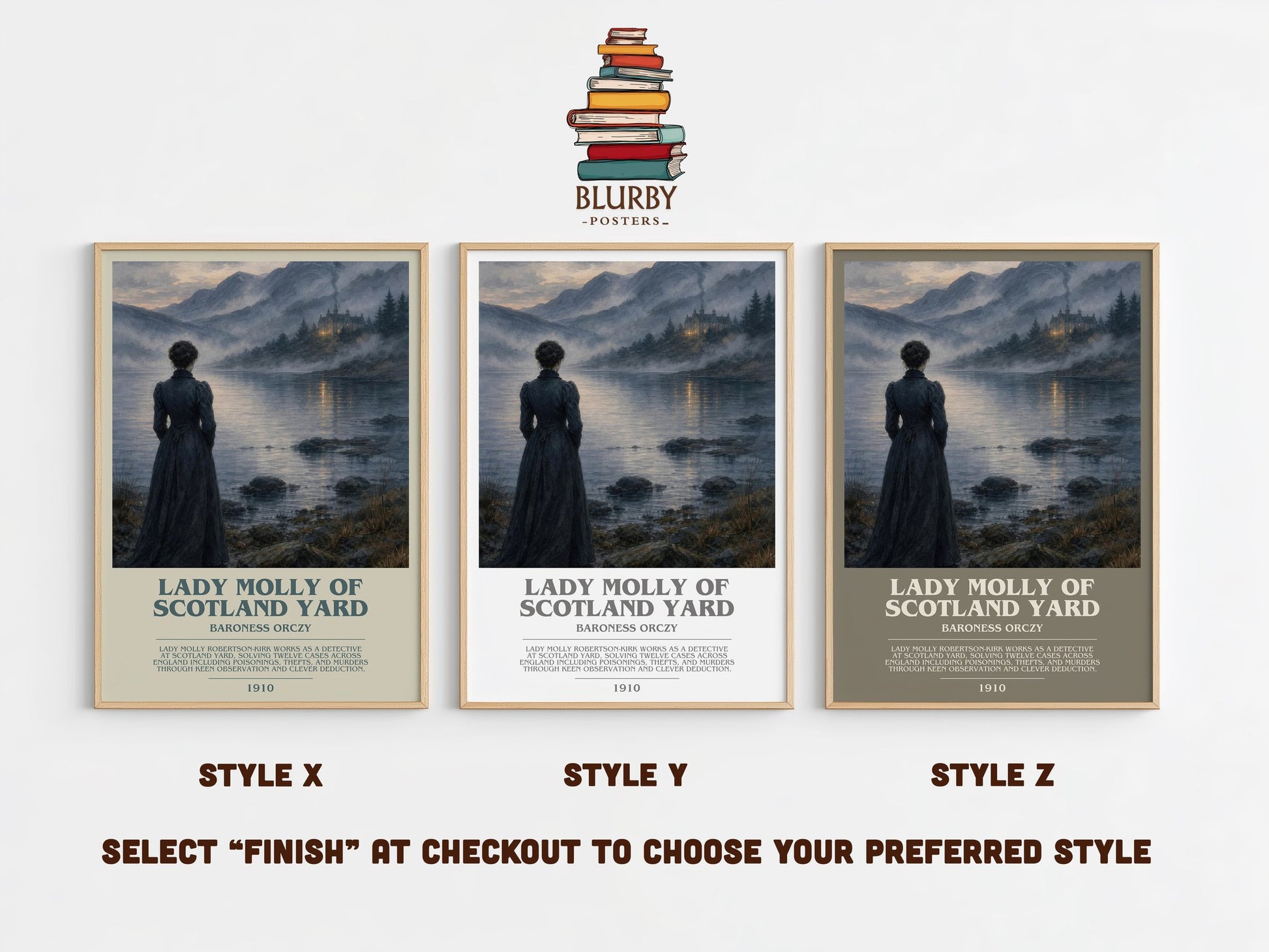 Lady Molly Of Scotland Yard bookish print in frame leaning in hallway – mystery wall art