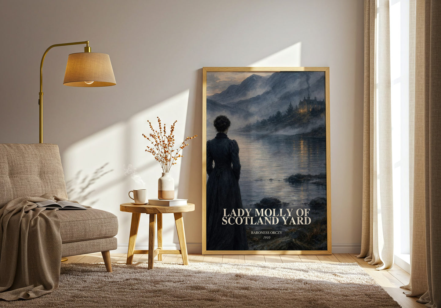 Lady Molly Of Scotland Yard watercolour print in frame leaning in hallway – mystery wall art