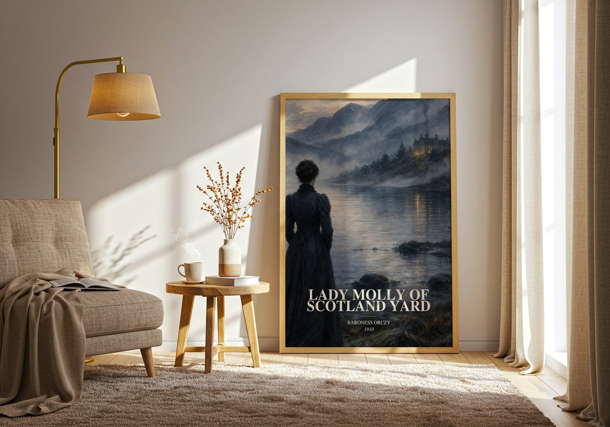 Lady Molly Of Scotland Yard watercolour print in frame leaning in hallway – mystery wall art
