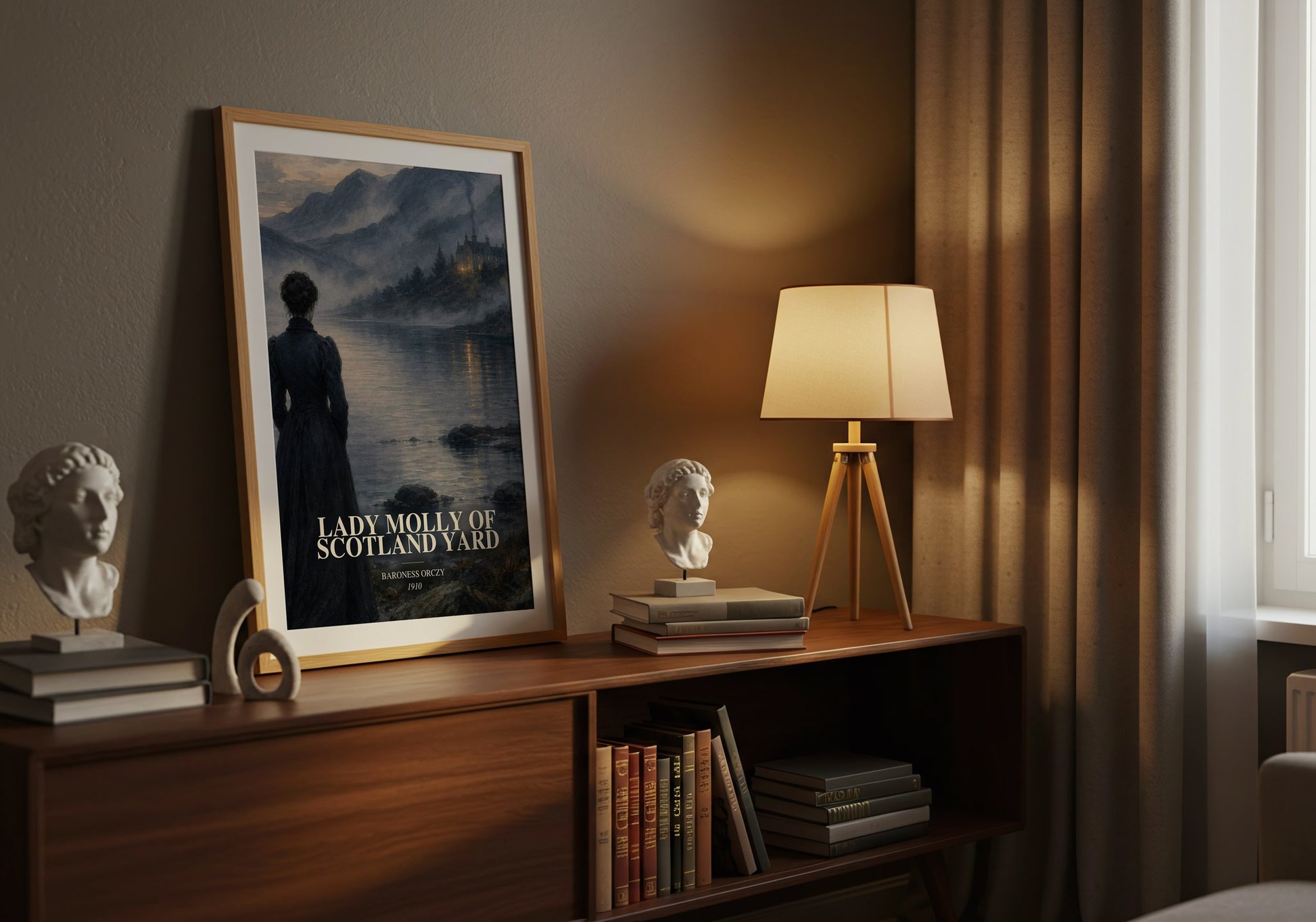 Lady Molly Of Scotland Yard watercolour print on bookshelf – Baroness Orczy fan gift