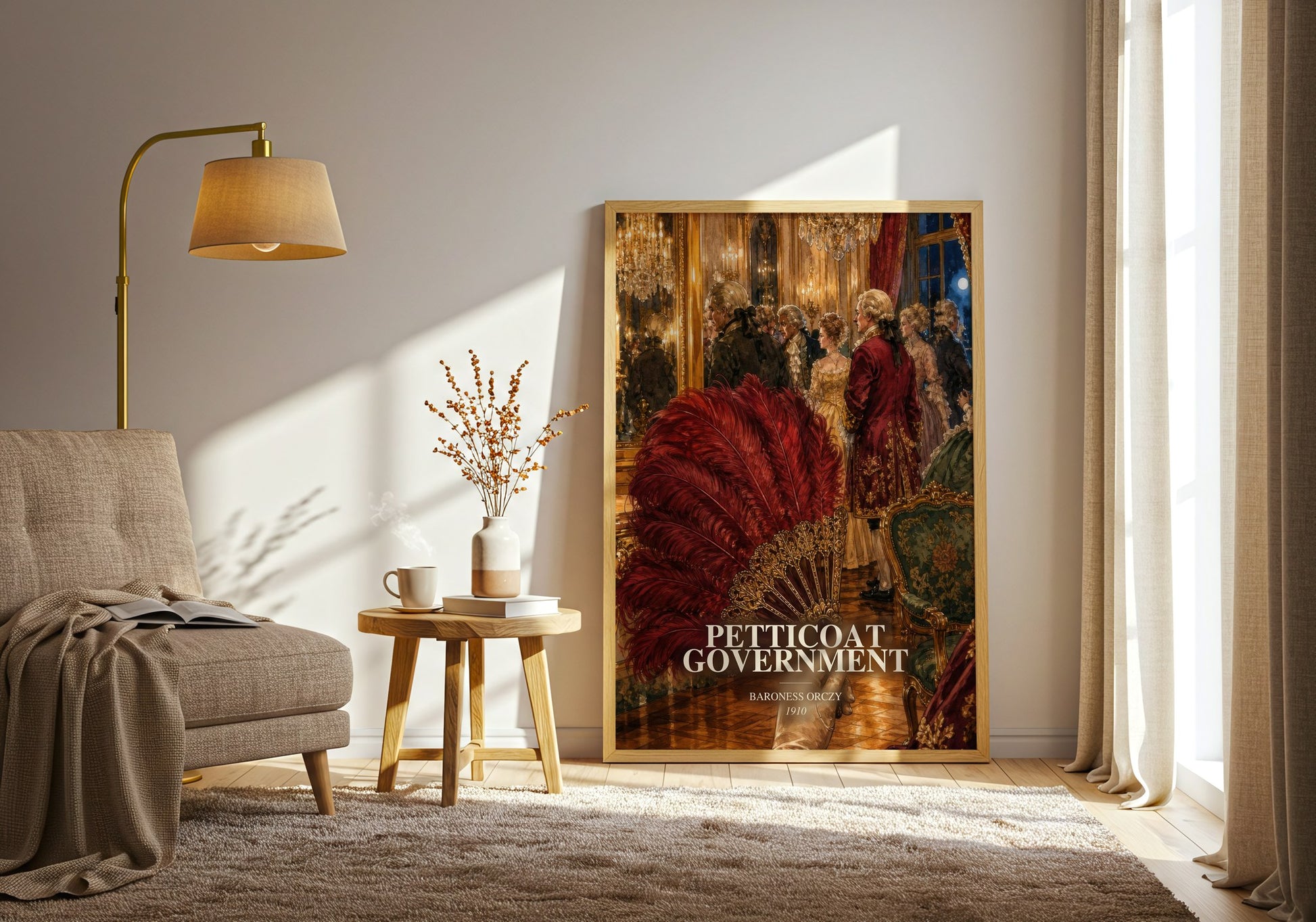 Petticoat Government watercolour print in frame leaning in hallway – historical fiction wall art