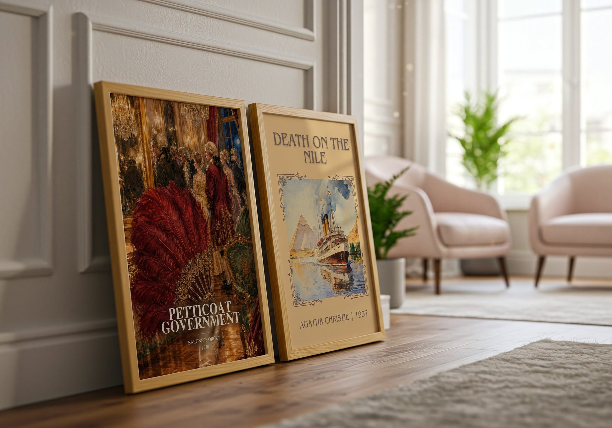 Petticoat Government watercolour print framed by window – literary home decor