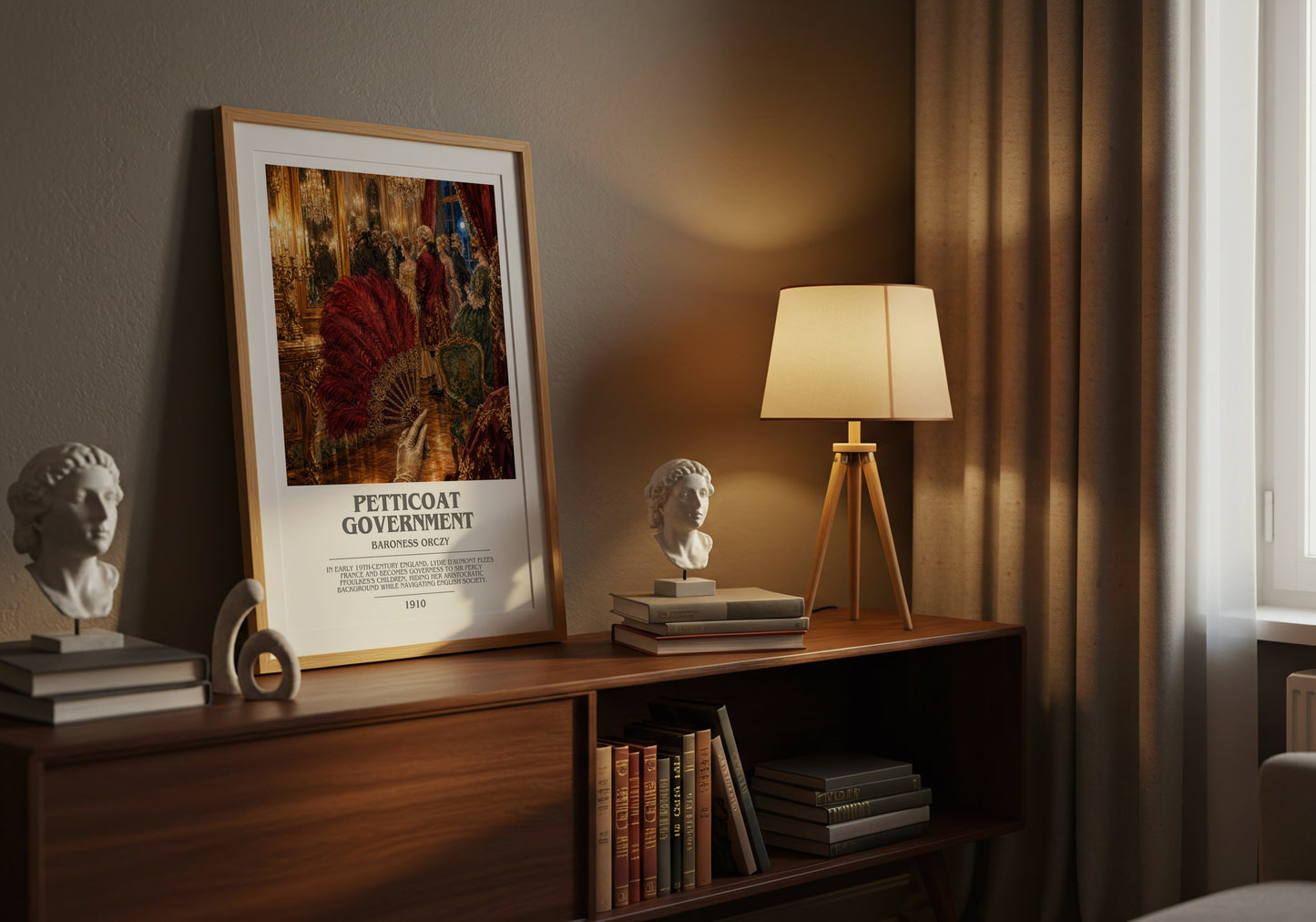 Petticoat Government bookish book poster framed on wall – historical fiction wall art