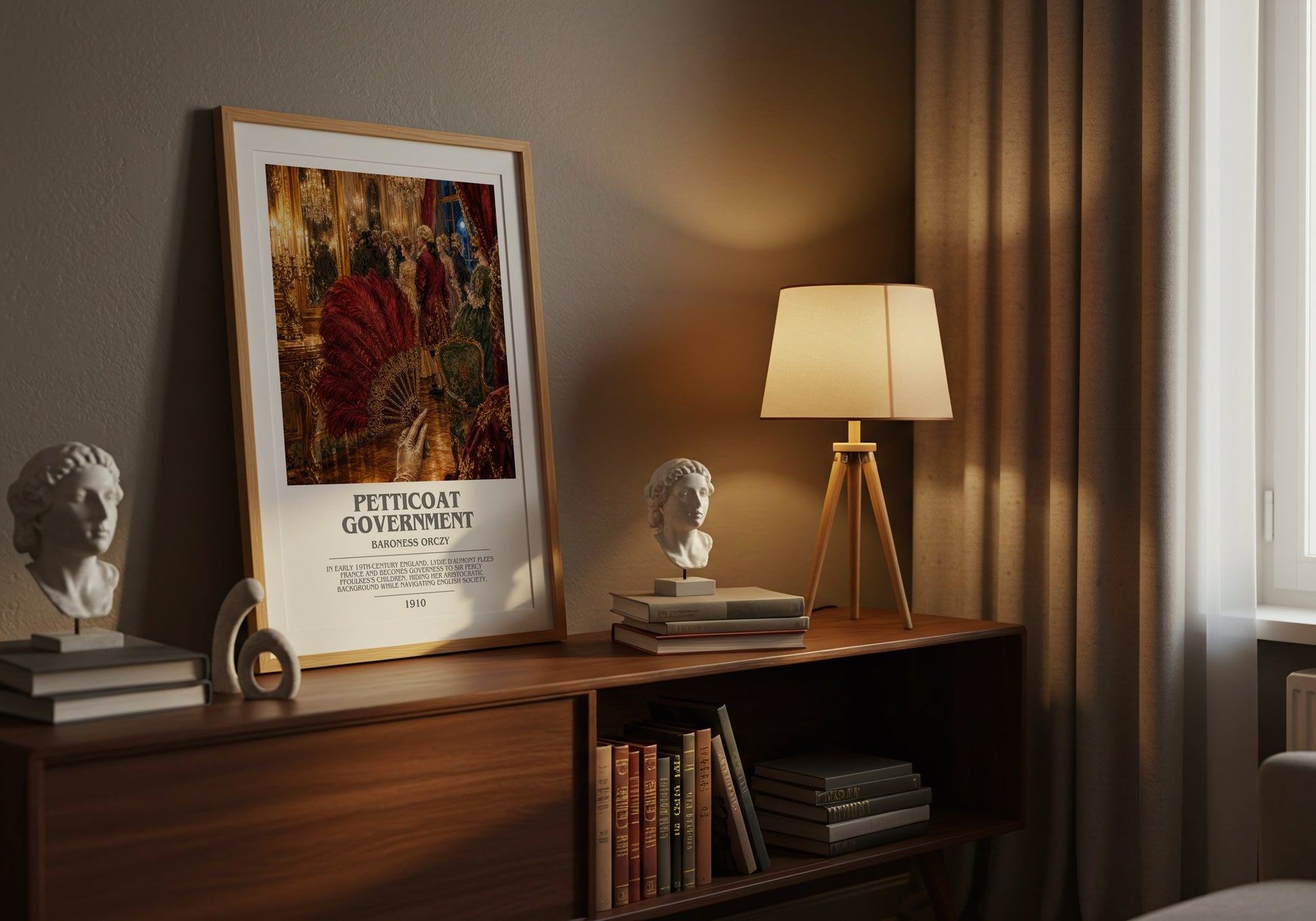 Petticoat Government bookish book poster framed on wall – historical fiction wall art