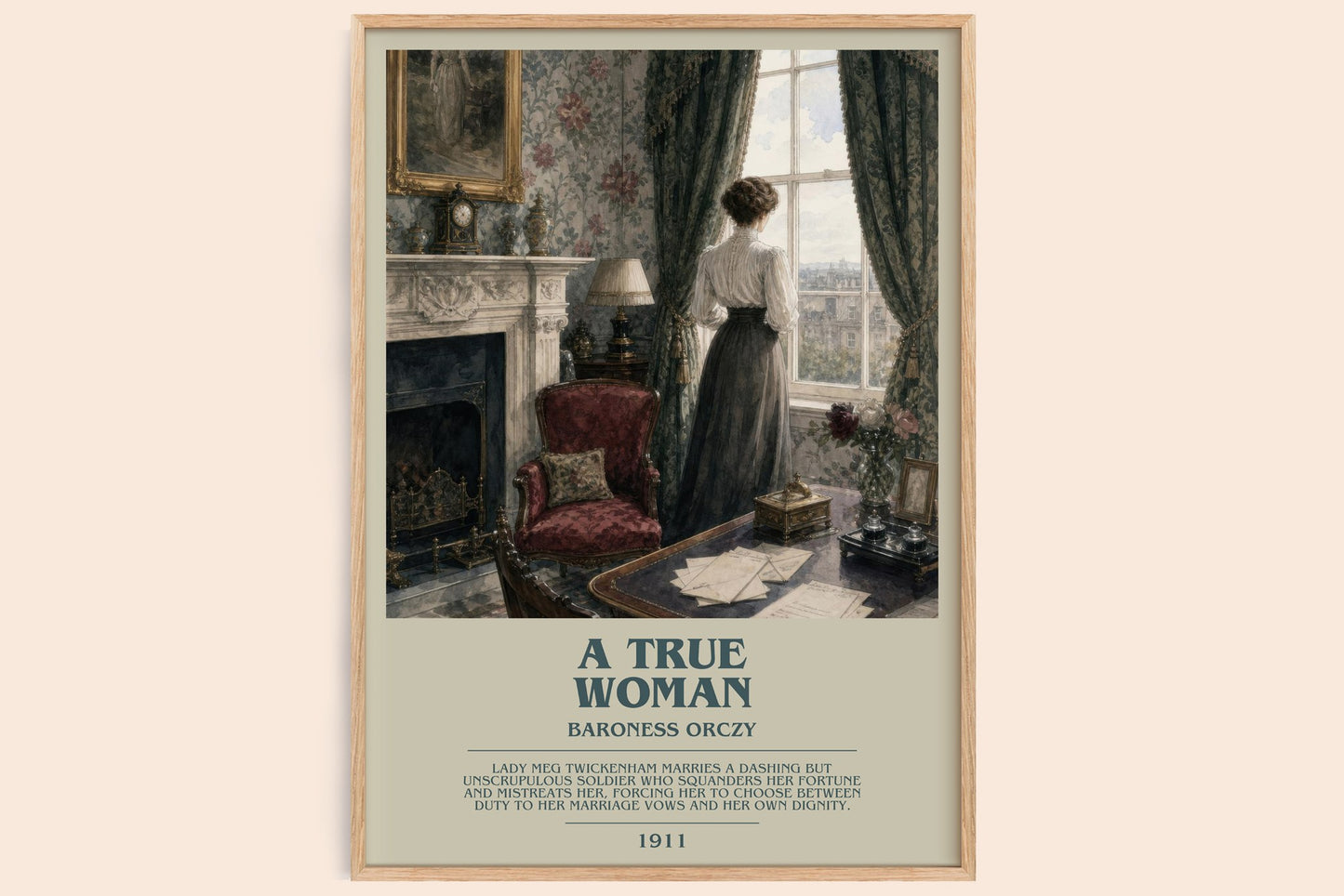 A True Woman bookish book poster by Baroness Orczy – framed literary art print