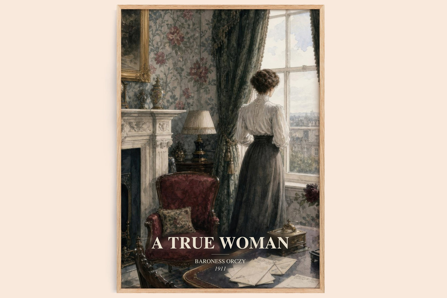 A True Woman watercolour book poster by Baroness Orczy – framed literary art print