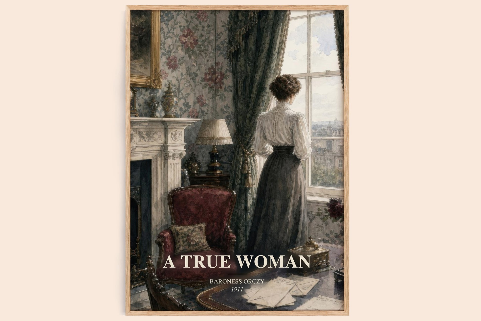 A True Woman watercolour book poster by Baroness Orczy – framed literary art print