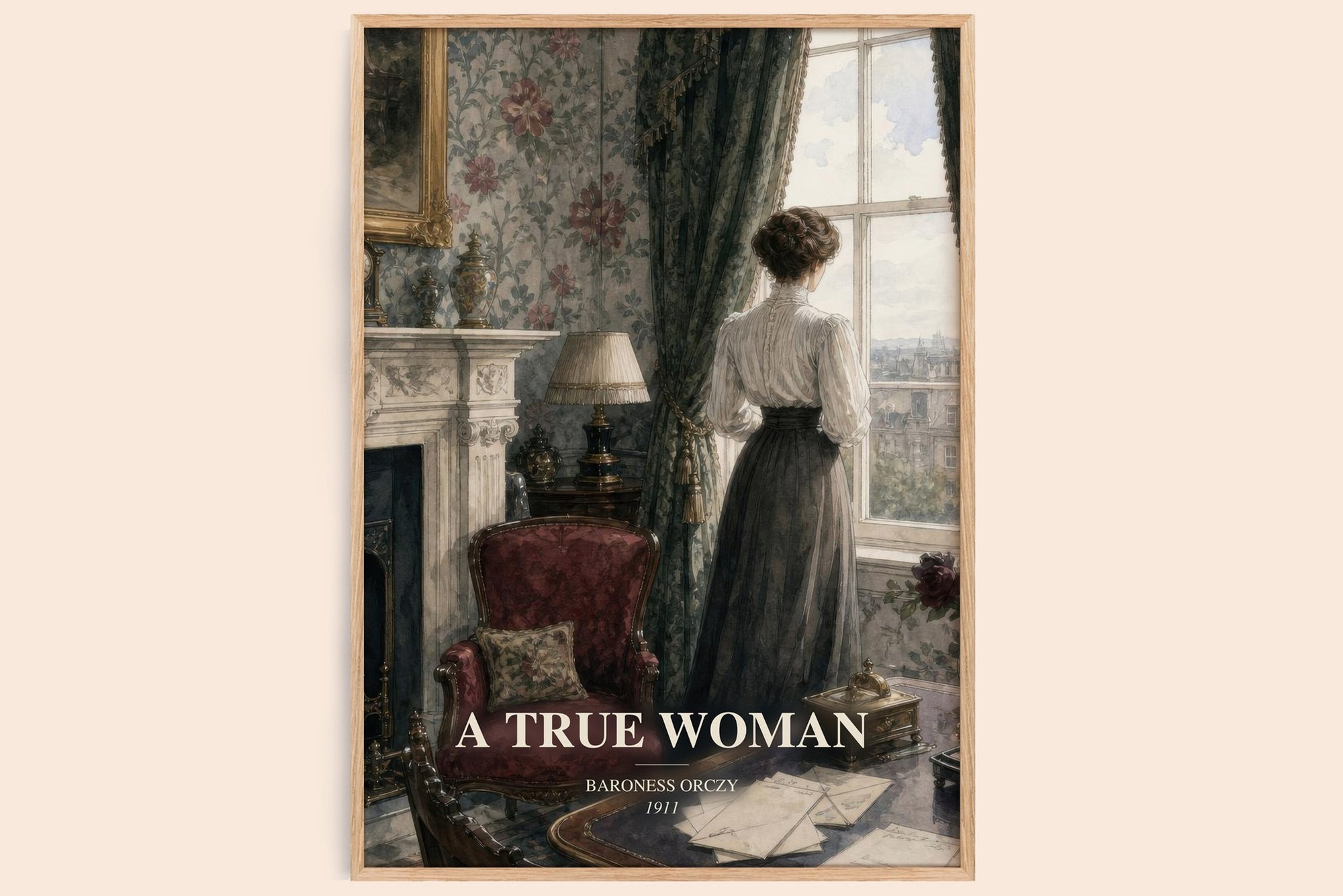 A True Woman watercolour book poster by Baroness Orczy – framed literary art print