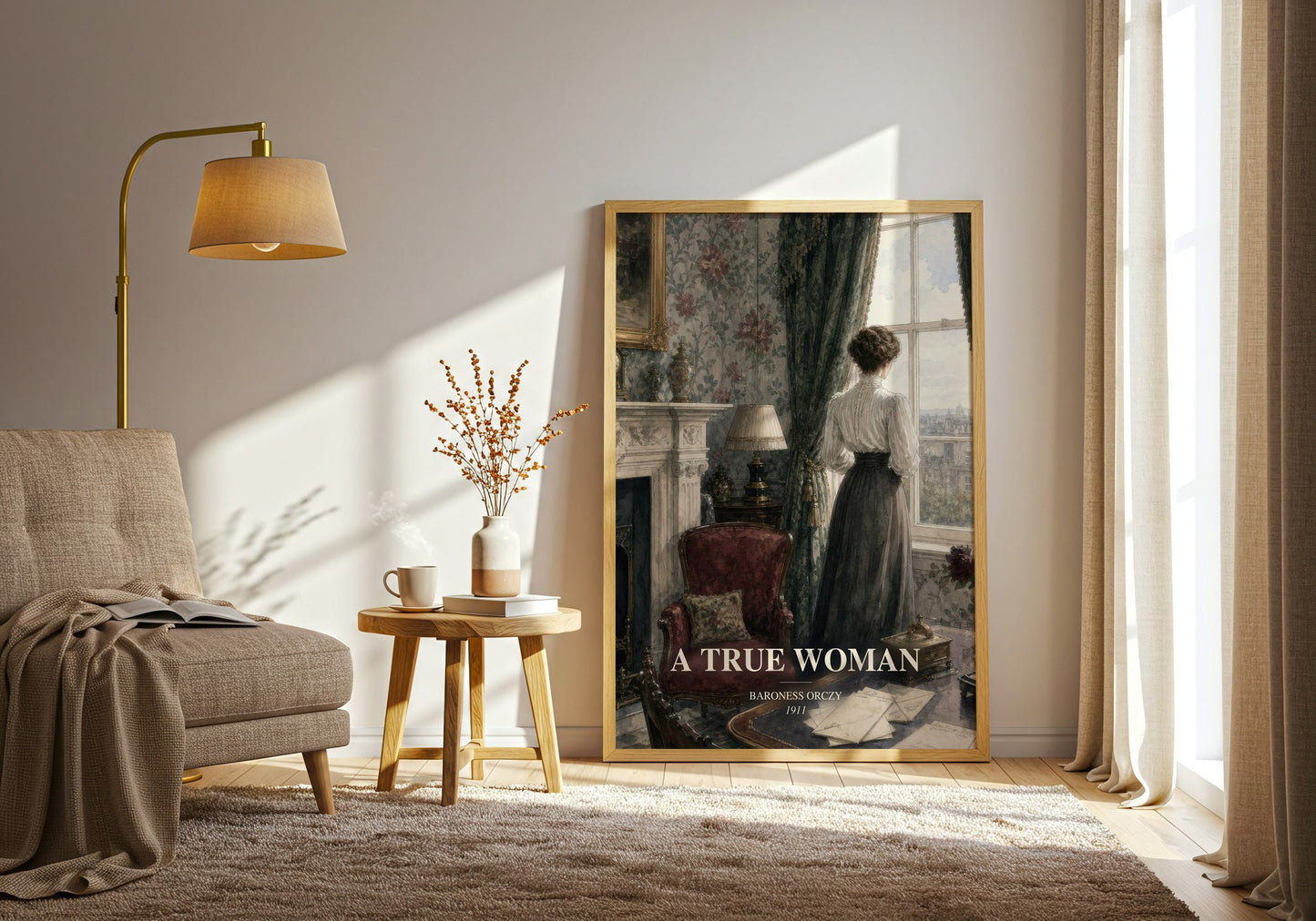 A True Woman watercolour print in frame leaning in hallway – historical fiction wall art