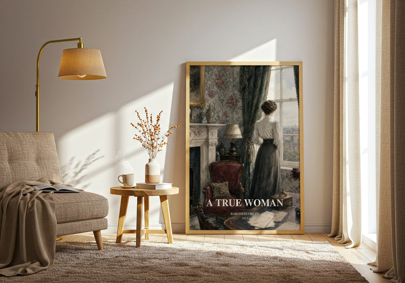 A True Woman watercolour print in frame leaning in hallway – historical fiction wall art