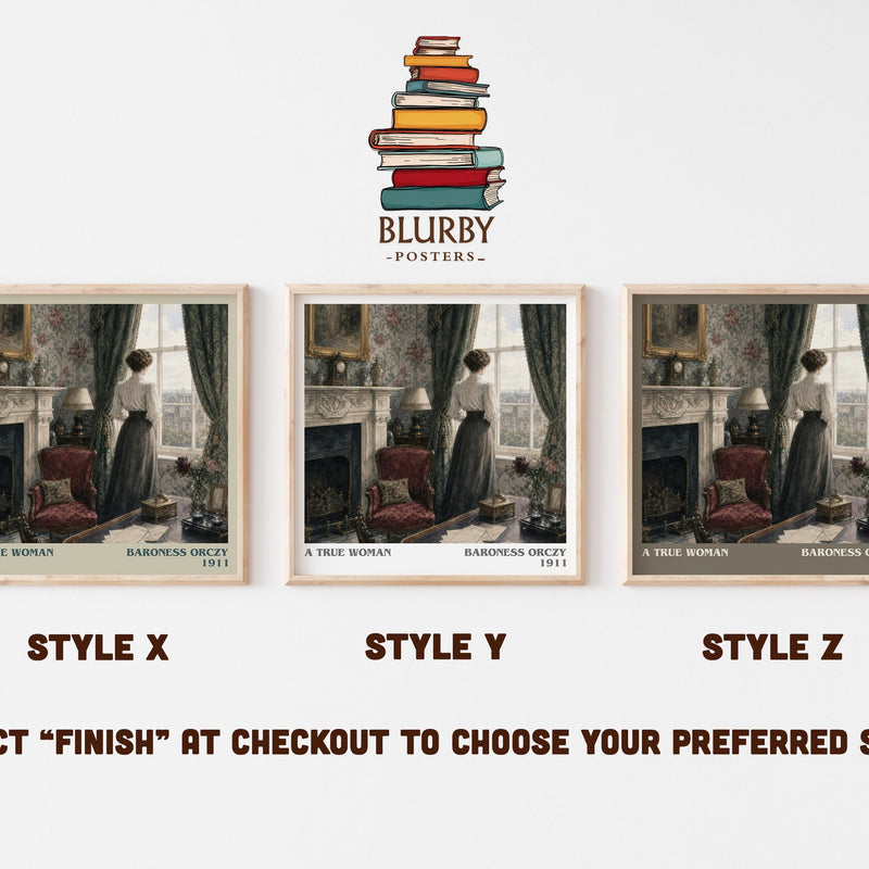 A True Woman literary print in frame leaning in hallway – historical fiction wall art