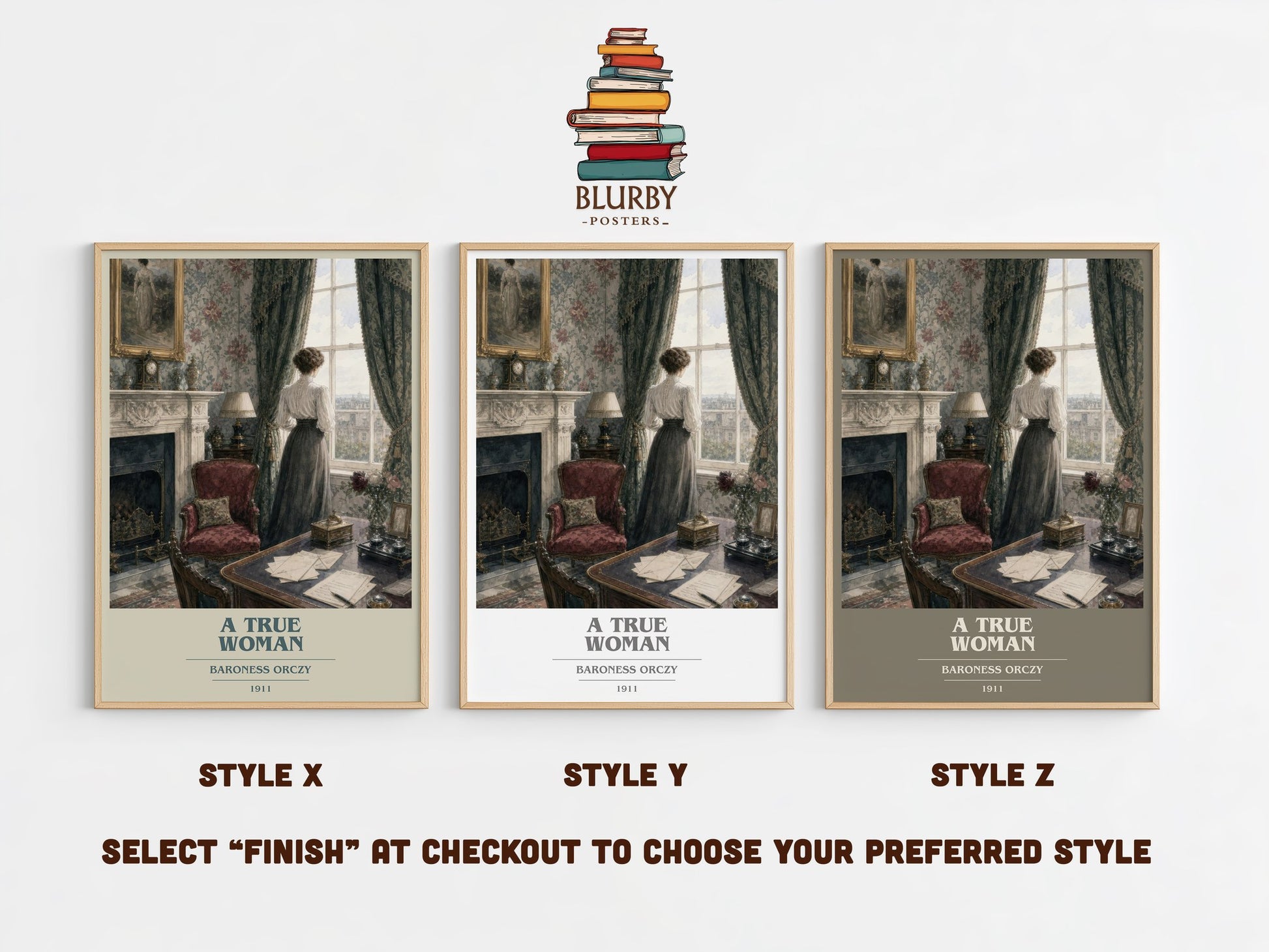 A True Woman book cover print in frame leaning in hallway – historical fiction wall art