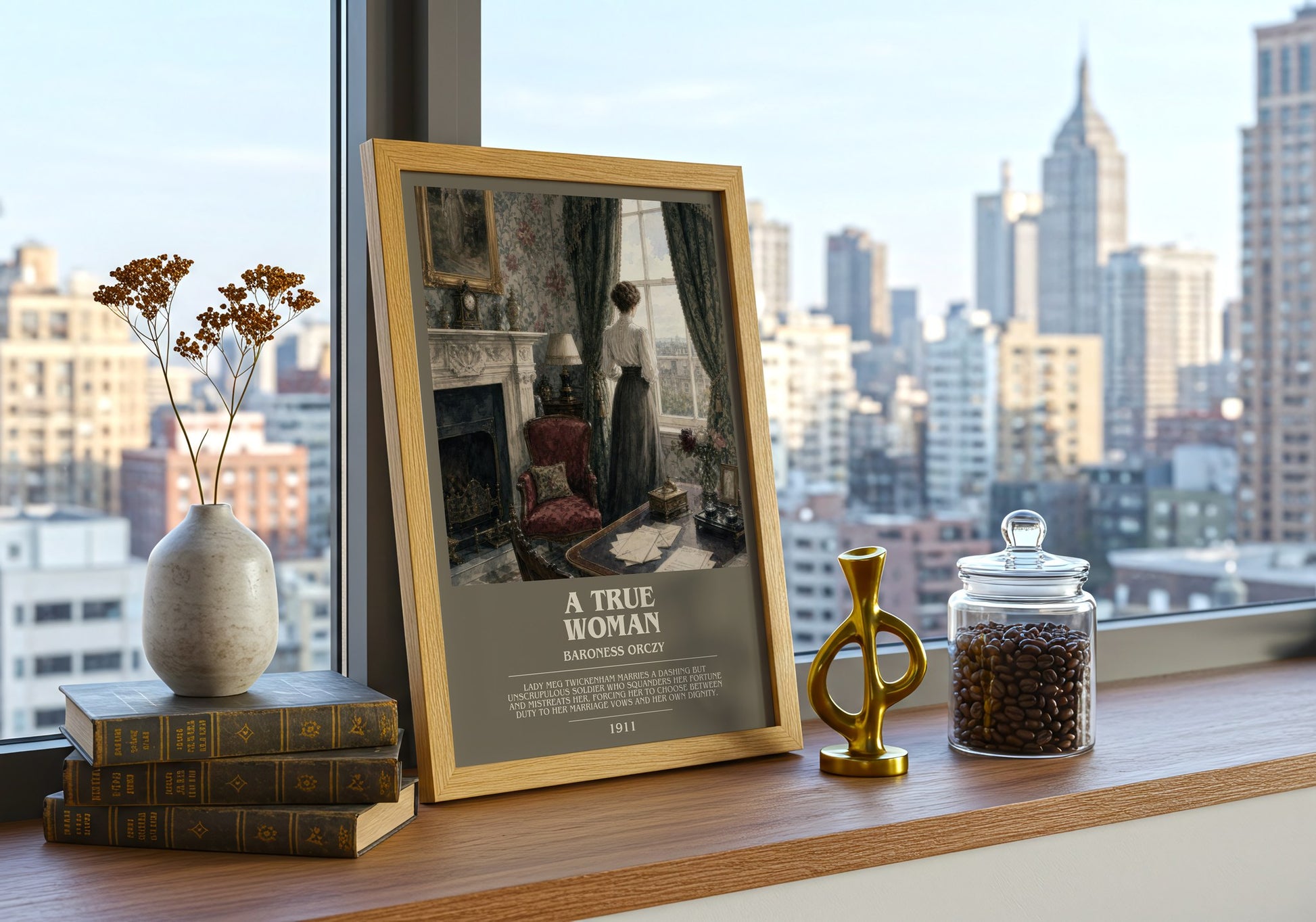 A True Woman bookish print framed by window – literary home decor