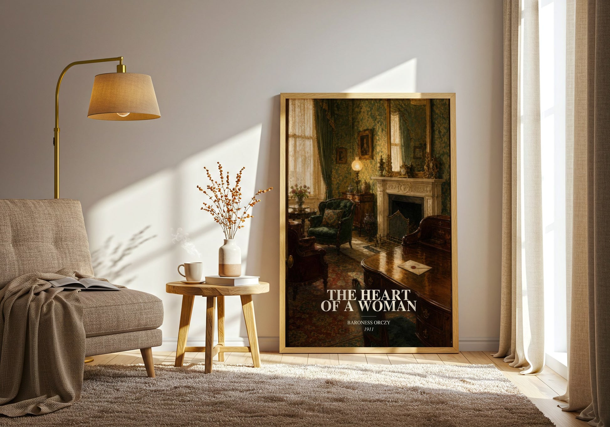 The Heart Of A Woman watercolour print in frame leaning in hallway – romance wall art
