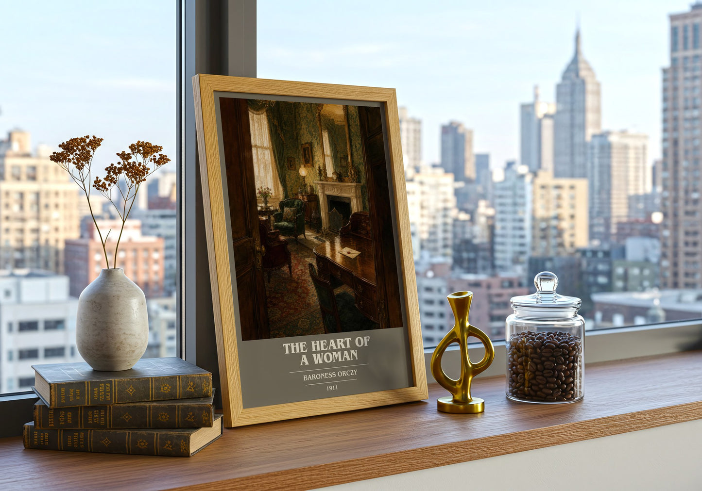 The Heart Of A Woman book cover print framed by window – literary home decor