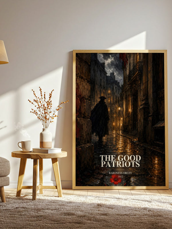The Good Patriots watercolour print in frame leaning in hallway – historical fiction wall art