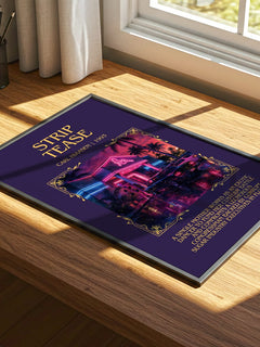 Strip Tease Minimalist Book Poster by Carl Hiaasen – print on a sunlit desk