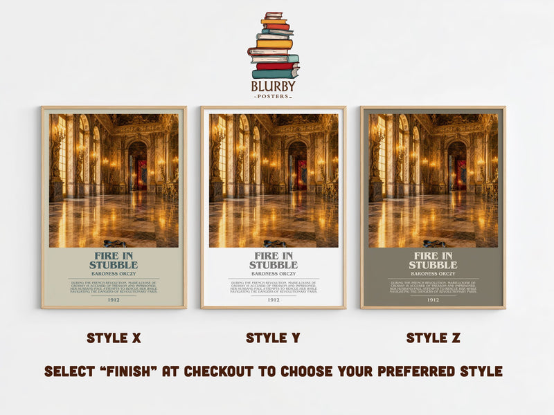 Fire In Stubble bookish print in frame leaning in hallway – historical fiction wall art
