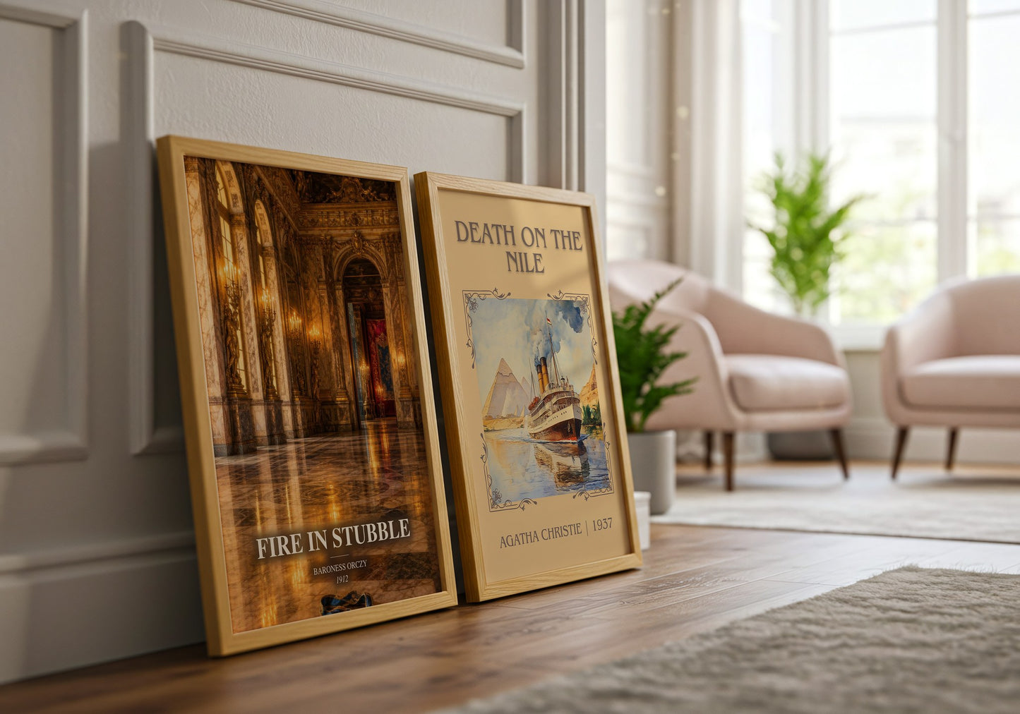 Fire In Stubble watercolour print framed by window – literary home decor