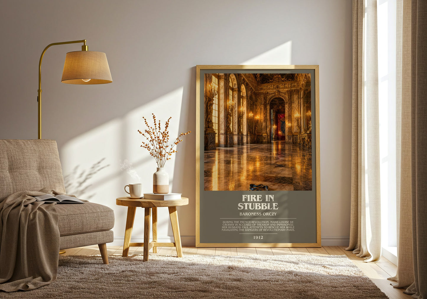 Fire In Stubble bookish print on bookshelf – Baroness Orczy fan gift