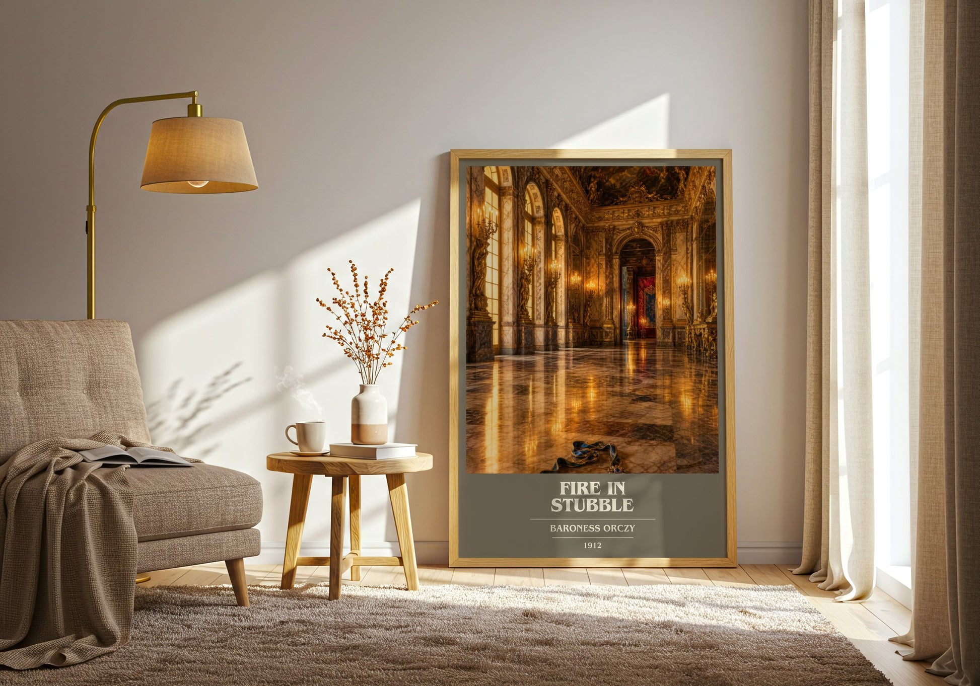 Fire In Stubble book cover print on bookshelf – Baroness Orczy fan gift