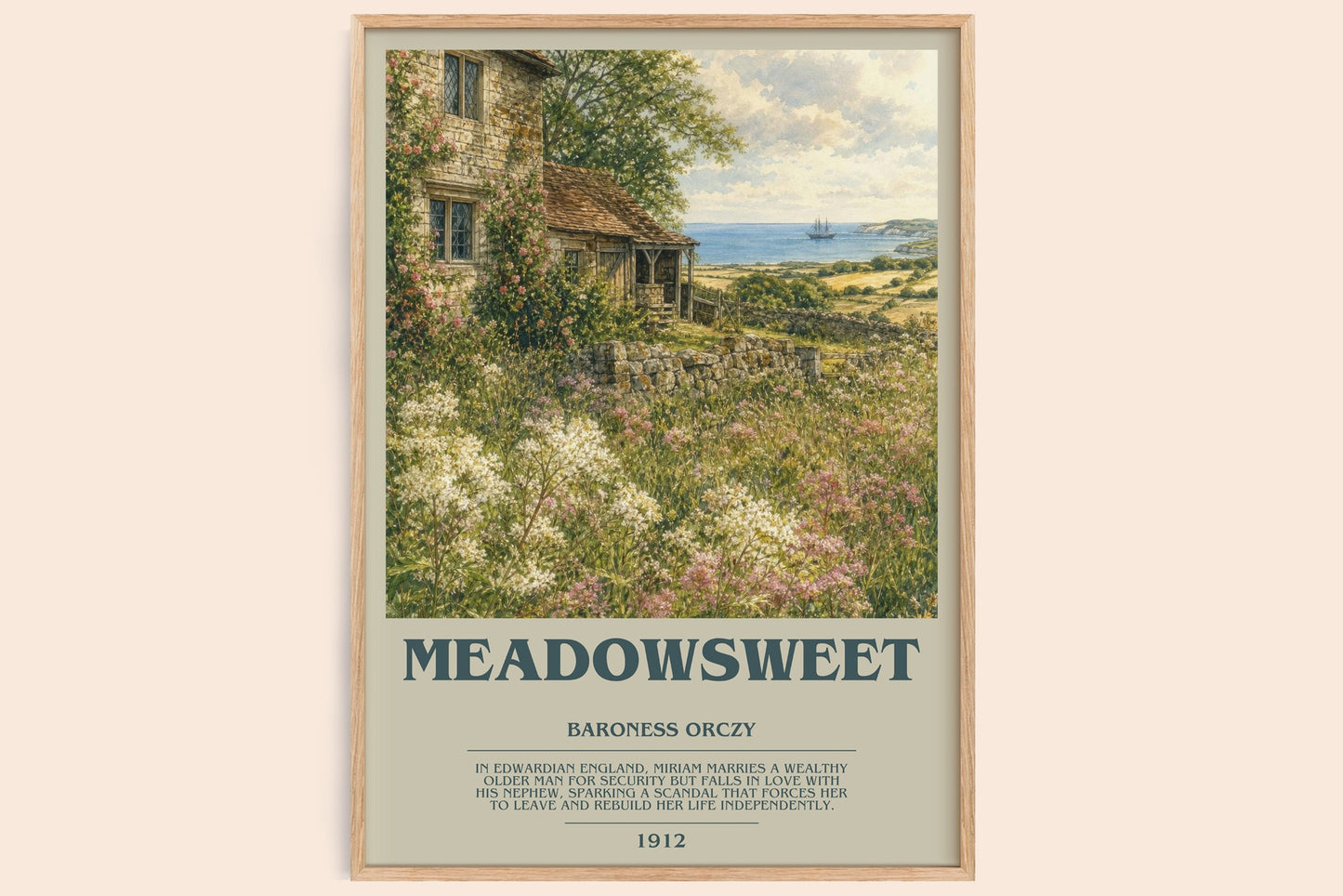 Meadowsweet bookish book poster by Baroness Orczy – framed literary art print