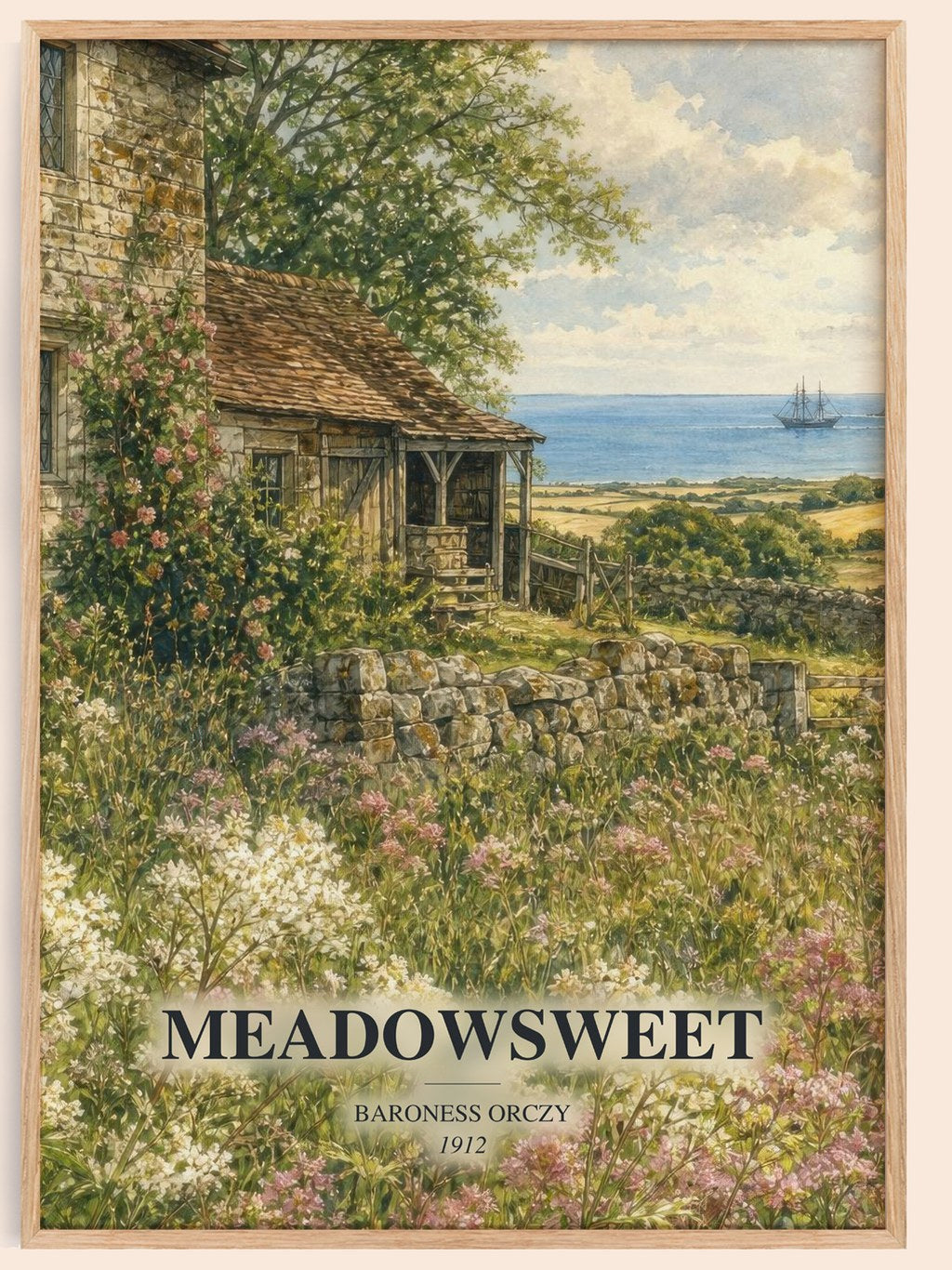 Meadowsweet watercolour book poster by Baroness Orczy – framed literary art print