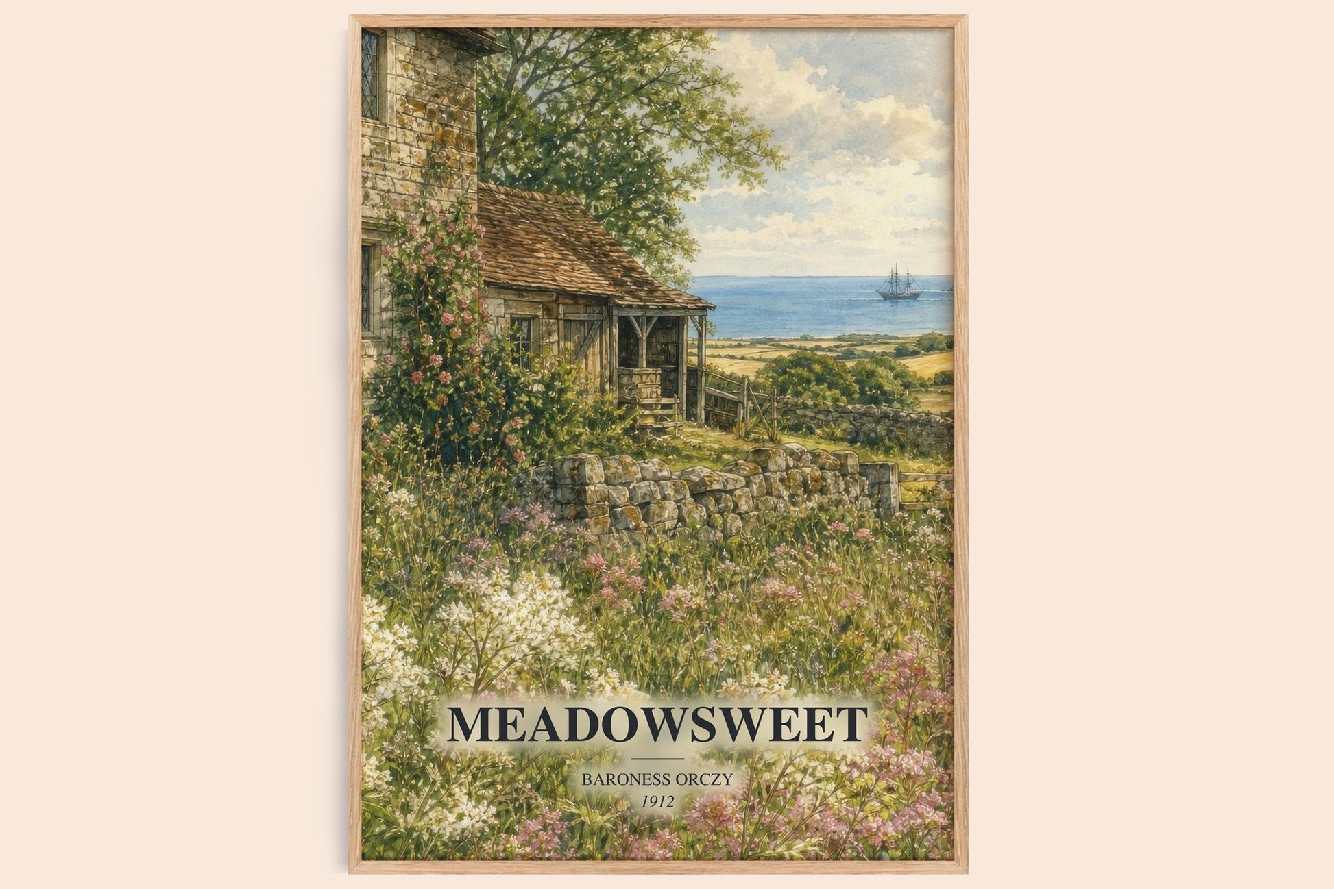 Meadowsweet watercolour book poster by Baroness Orczy – framed literary art print