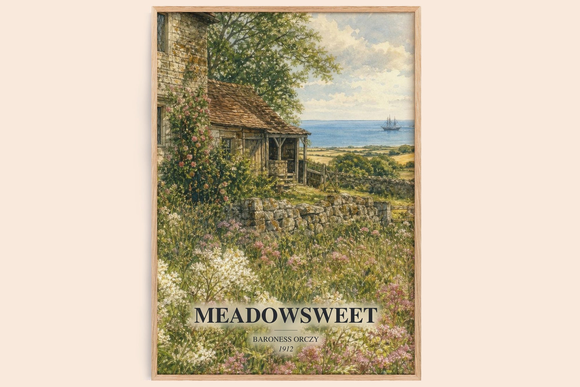 Meadowsweet watercolour book poster by Baroness Orczy – framed literary art print