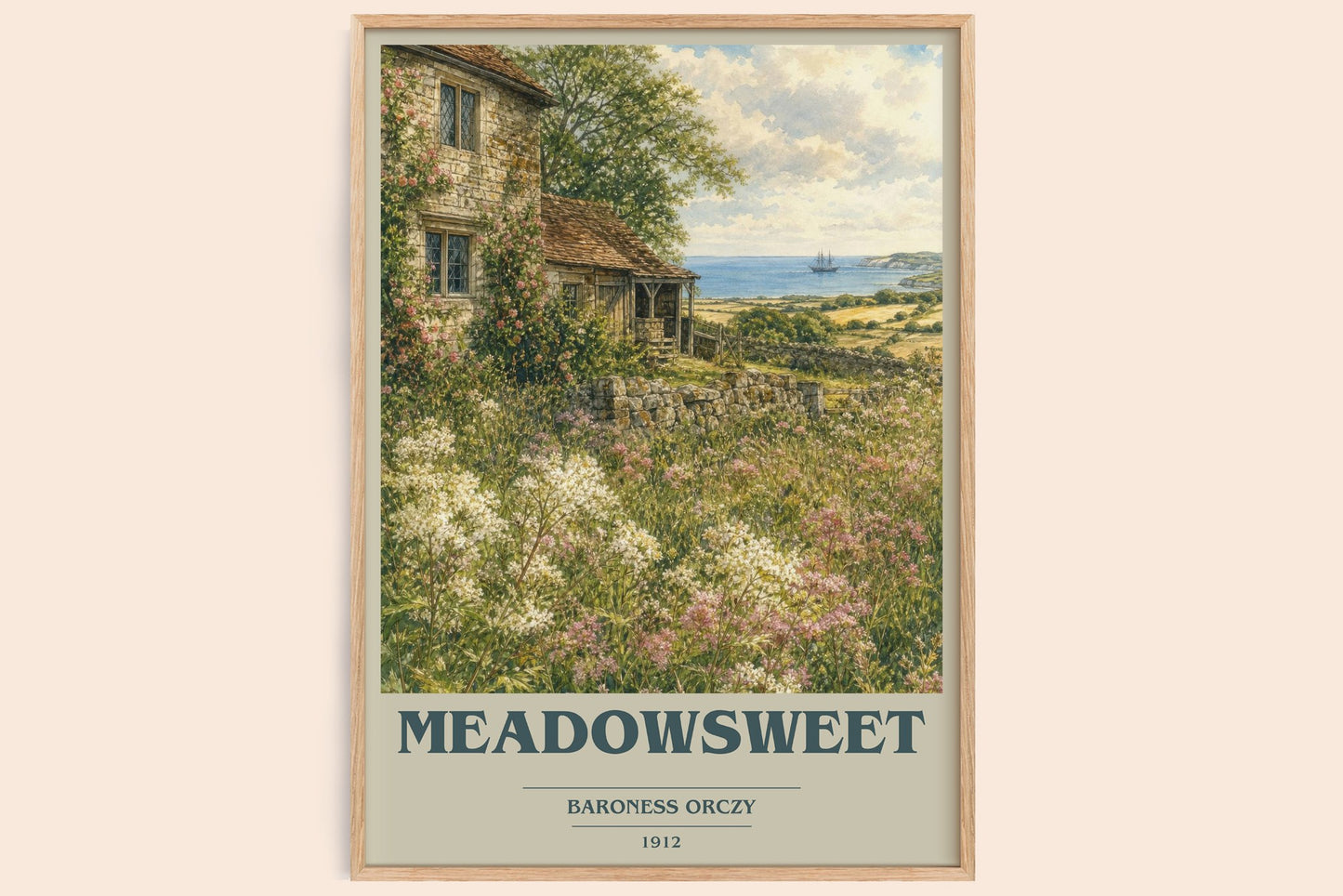 Meadowsweet book cover book poster by Baroness Orczy – framed literary art print