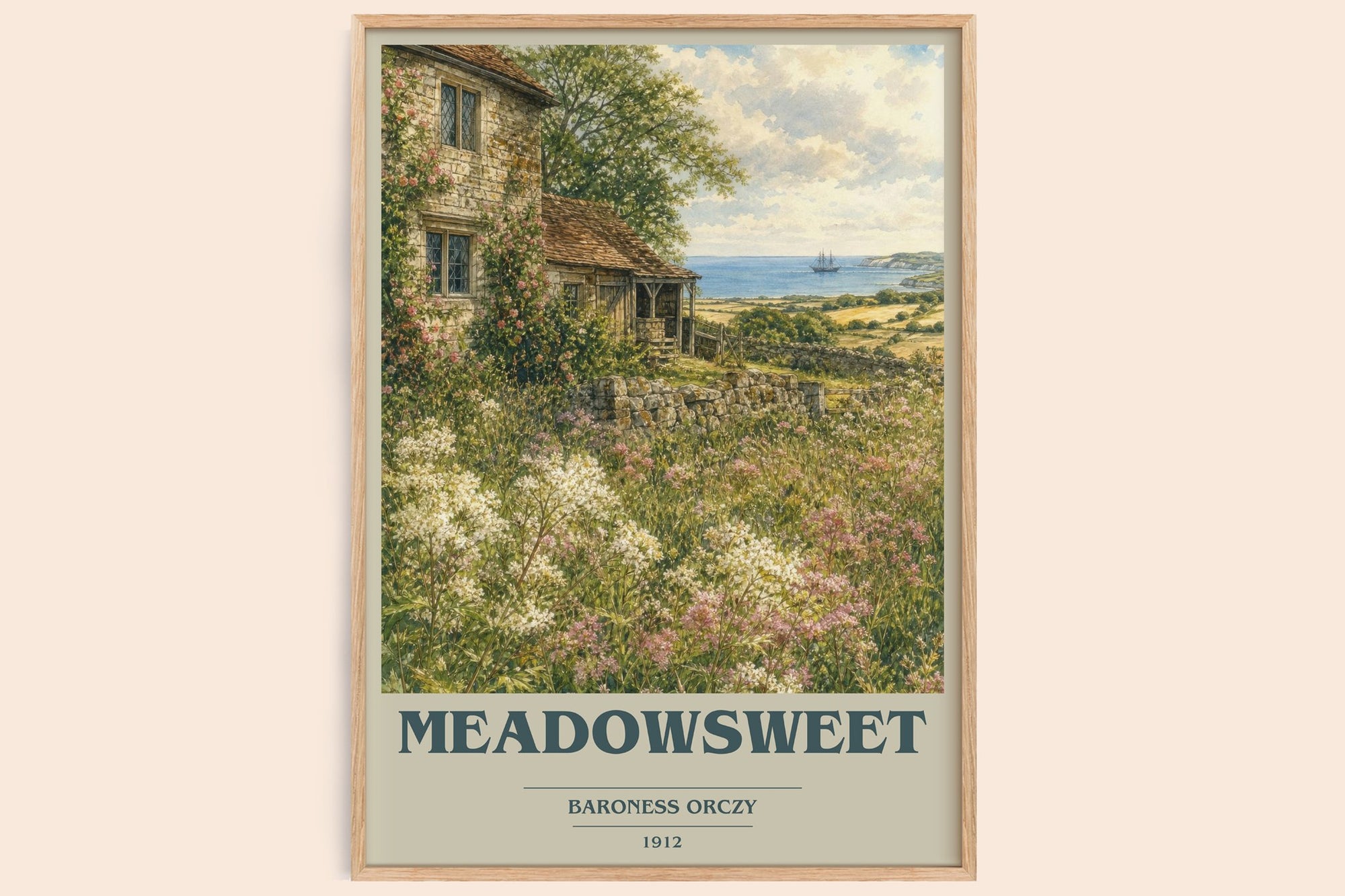 Meadowsweet book cover book poster by Baroness Orczy – framed literary art print