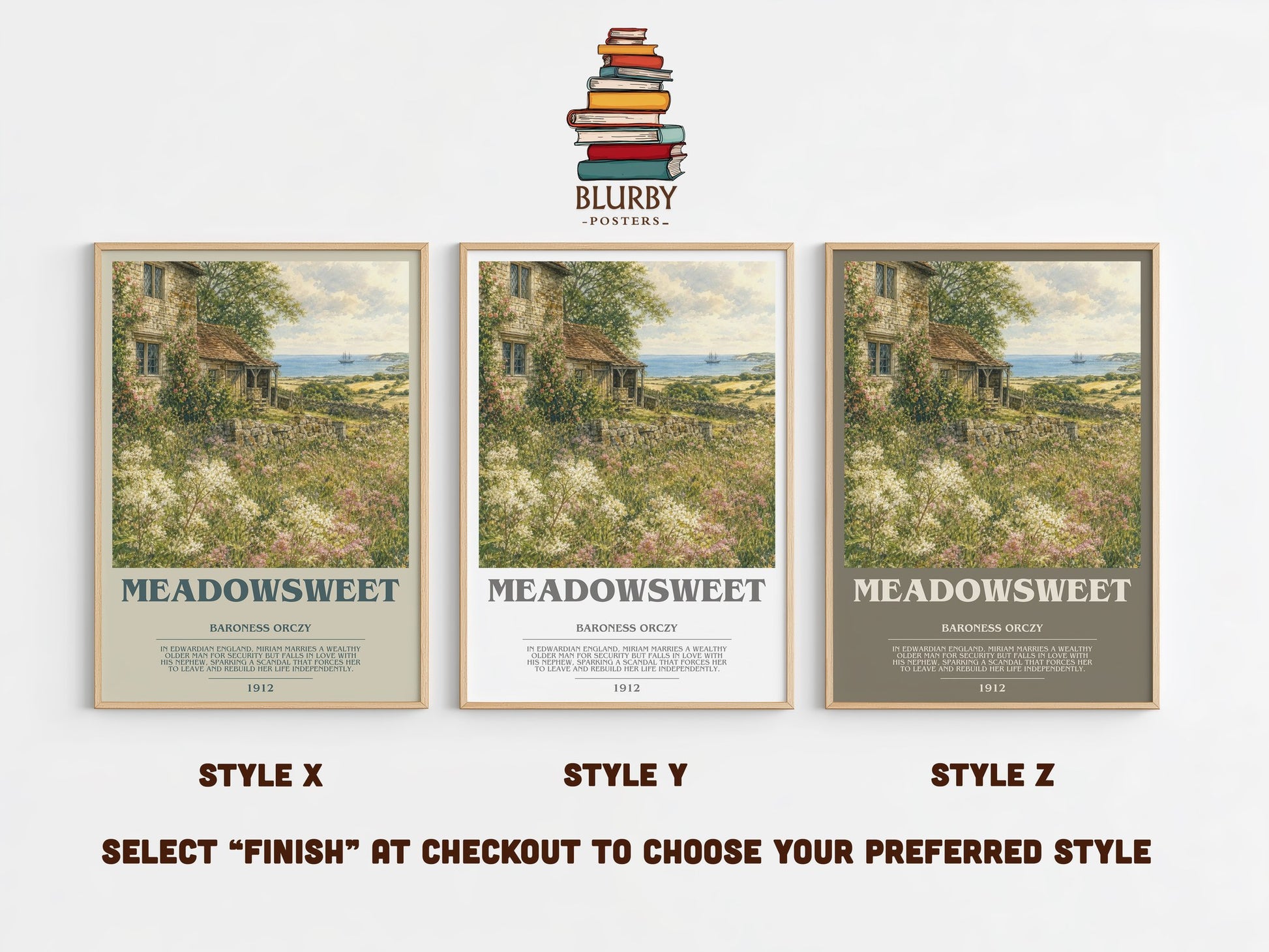 Meadowsweet bookish print in frame leaning in hallway – romance wall art