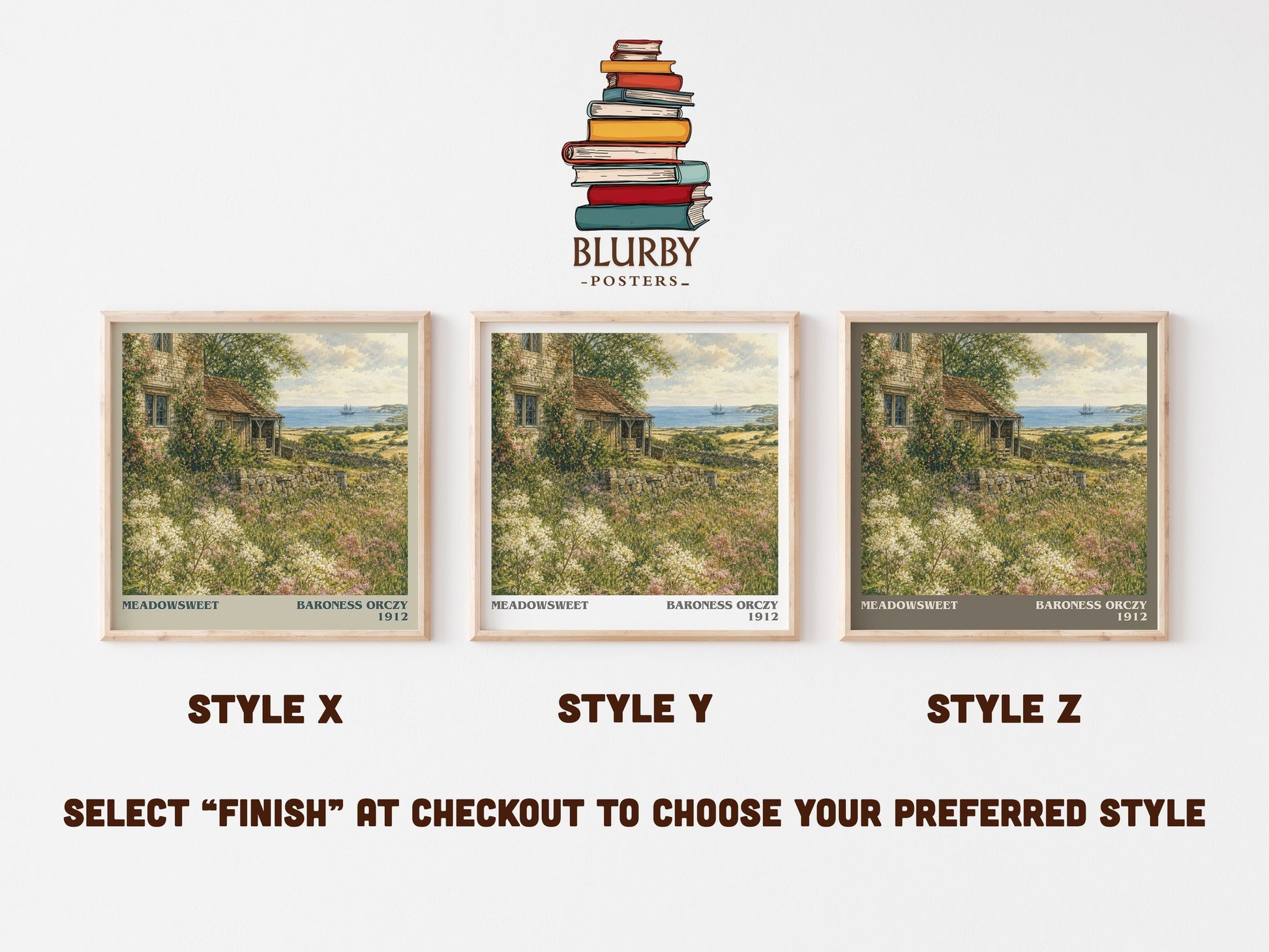 Meadowsweet literary print in frame leaning in hallway – romance wall art