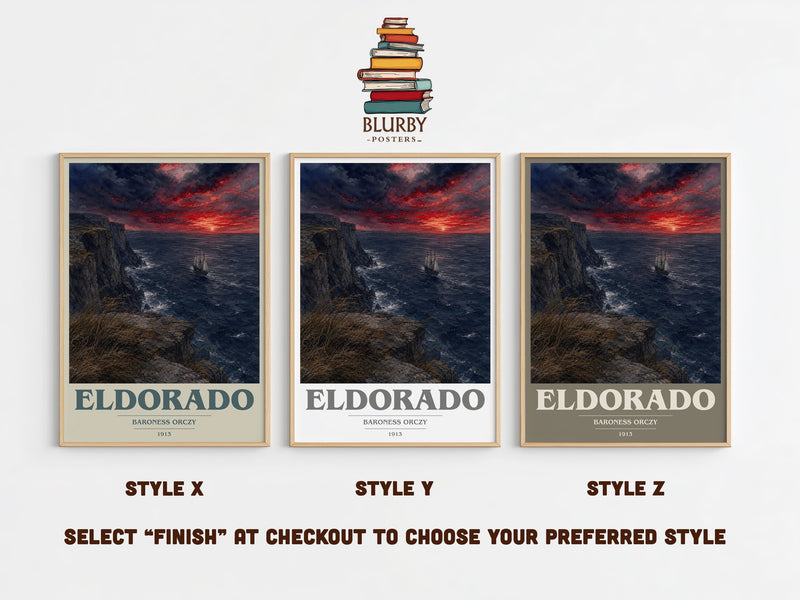Eldorado book cover print in frame leaning in hallway – historical fiction wall art