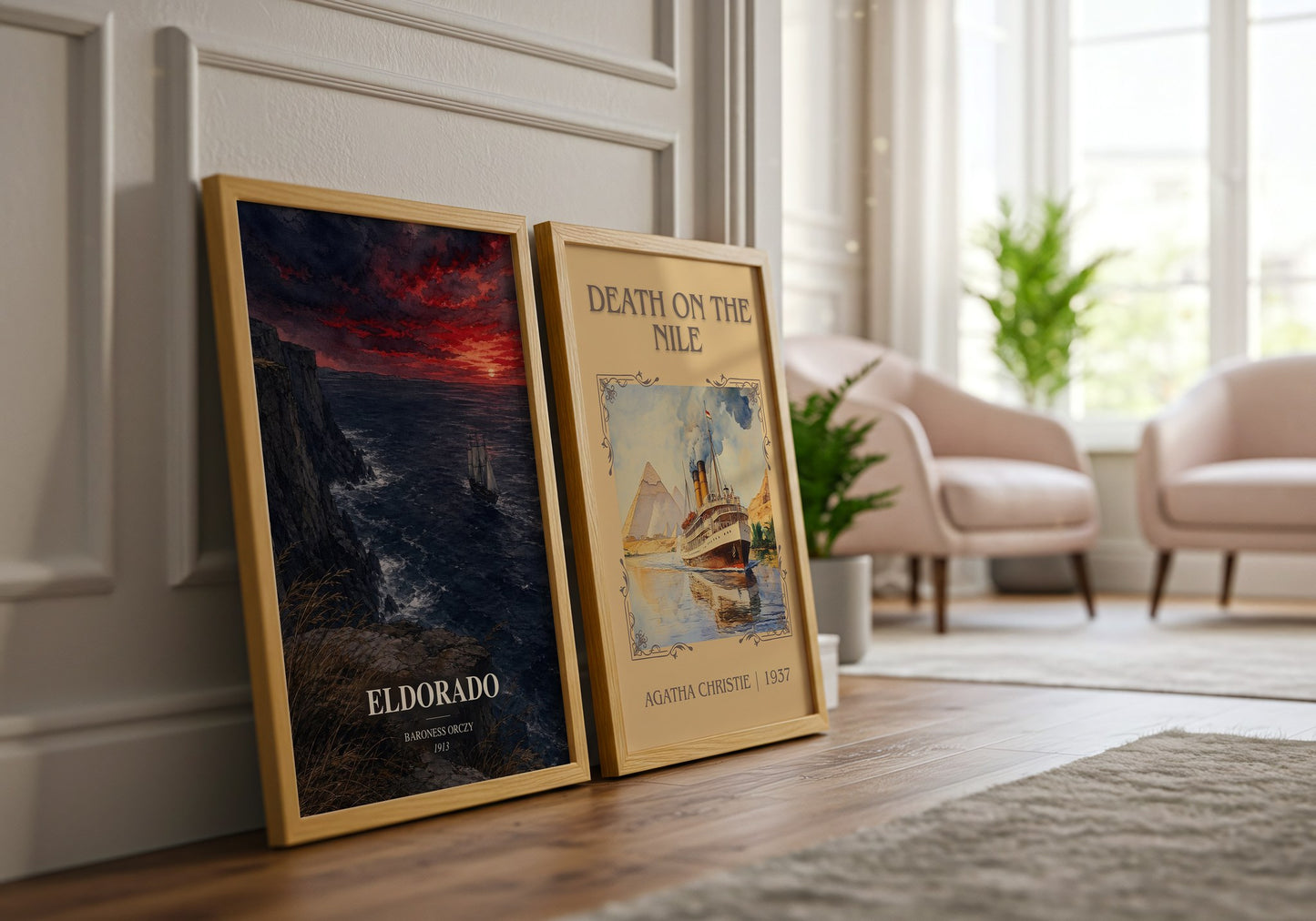 Eldorado watercolour print framed by window – literary home decor