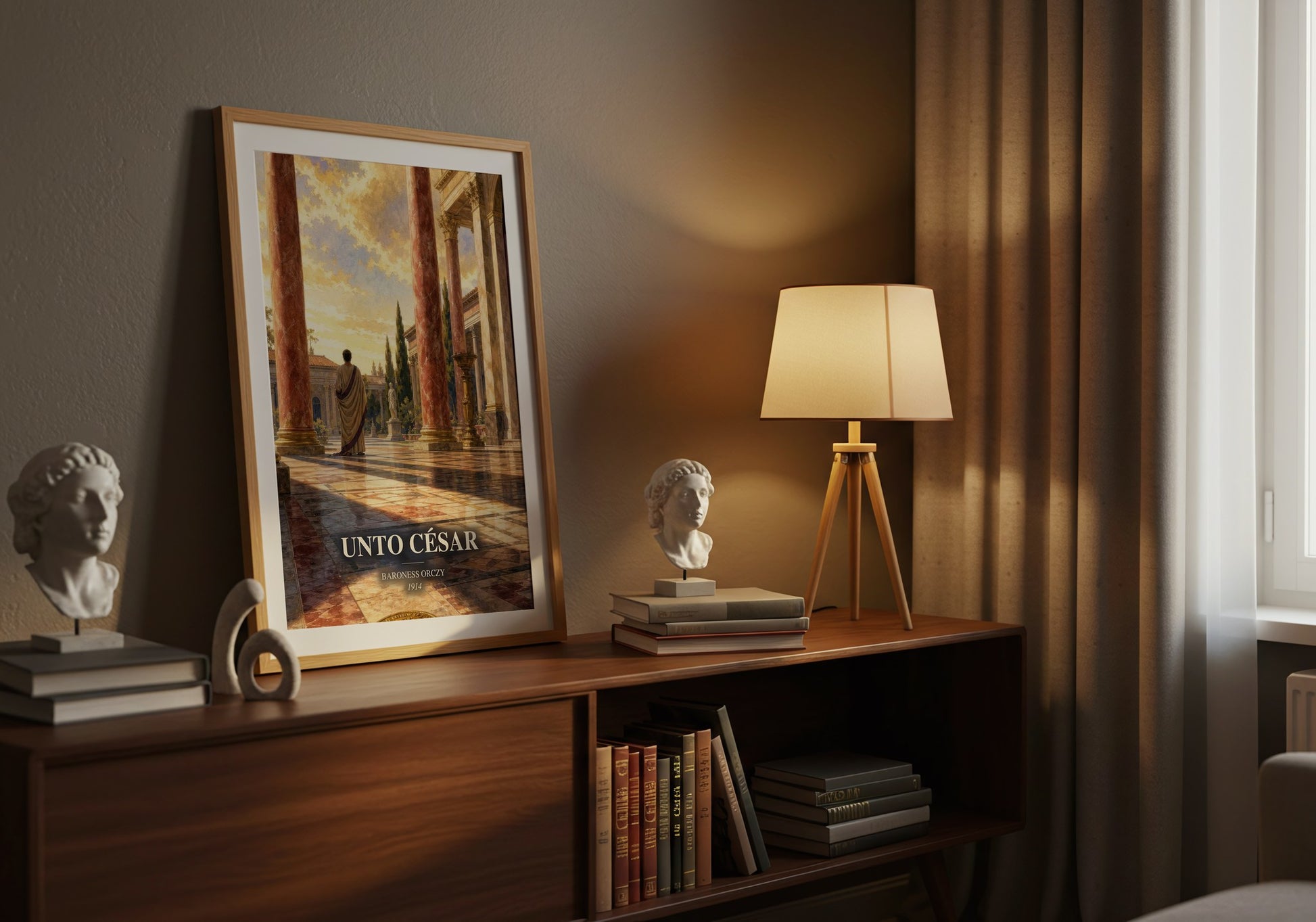 Unto César watercolour print on bookshelf – Baroness Orczy fan gift