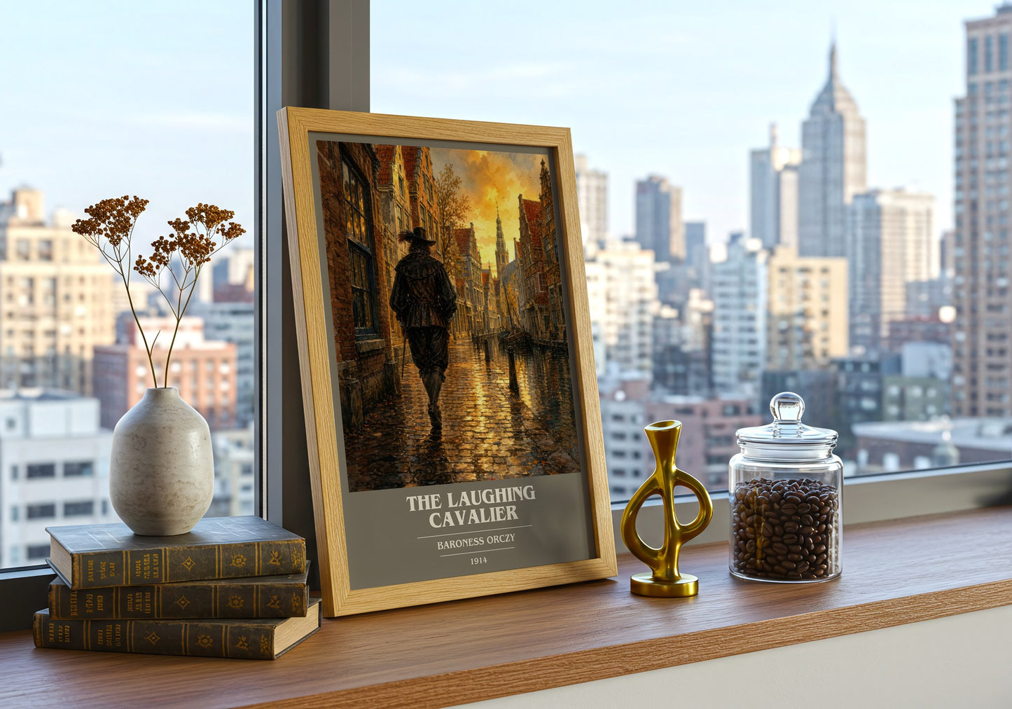 The Laughing Cavalier book cover print framed by window – literary home decor