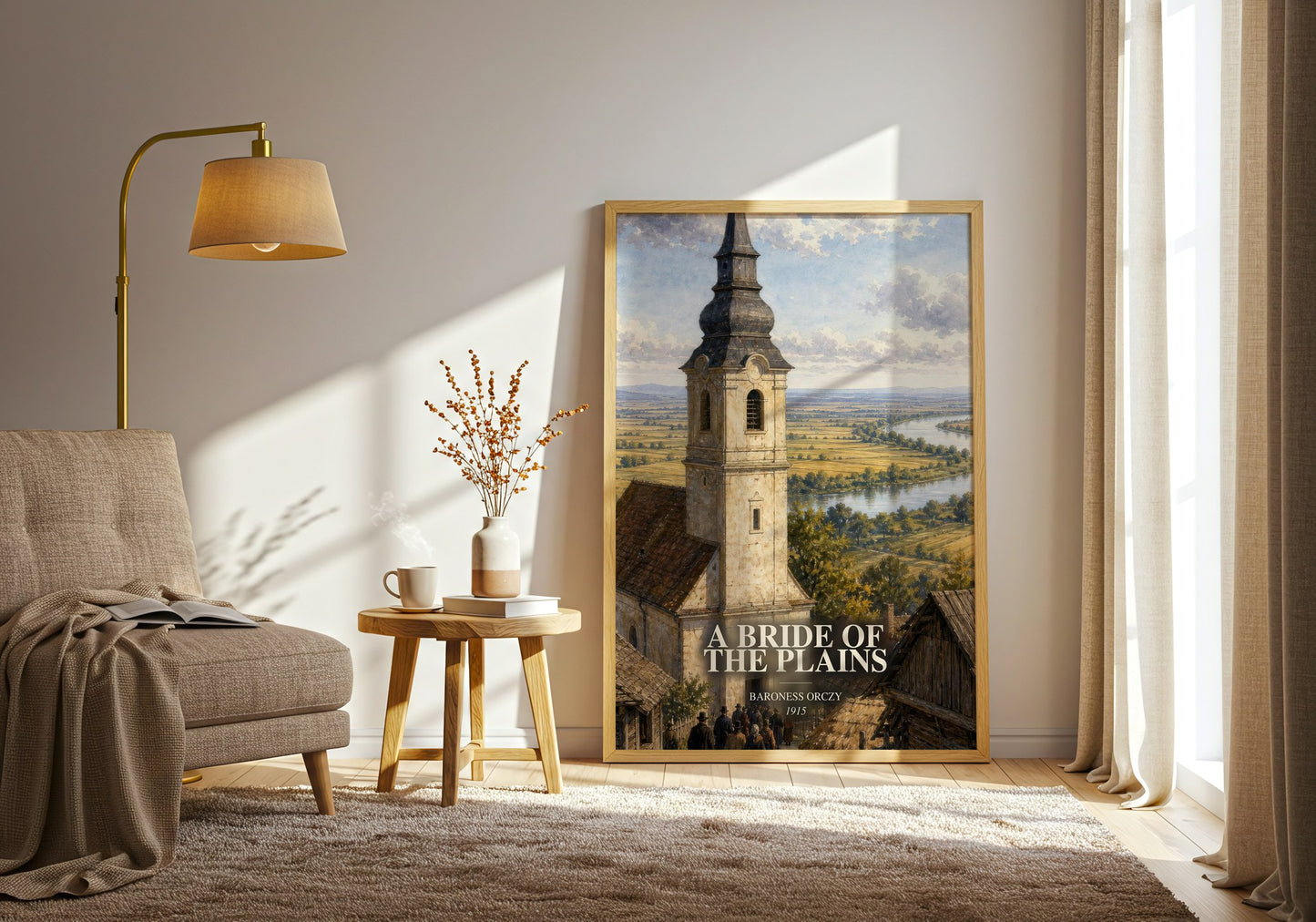 A Bride Of The Plains watercolour print in frame leaning in hallway – romance wall art