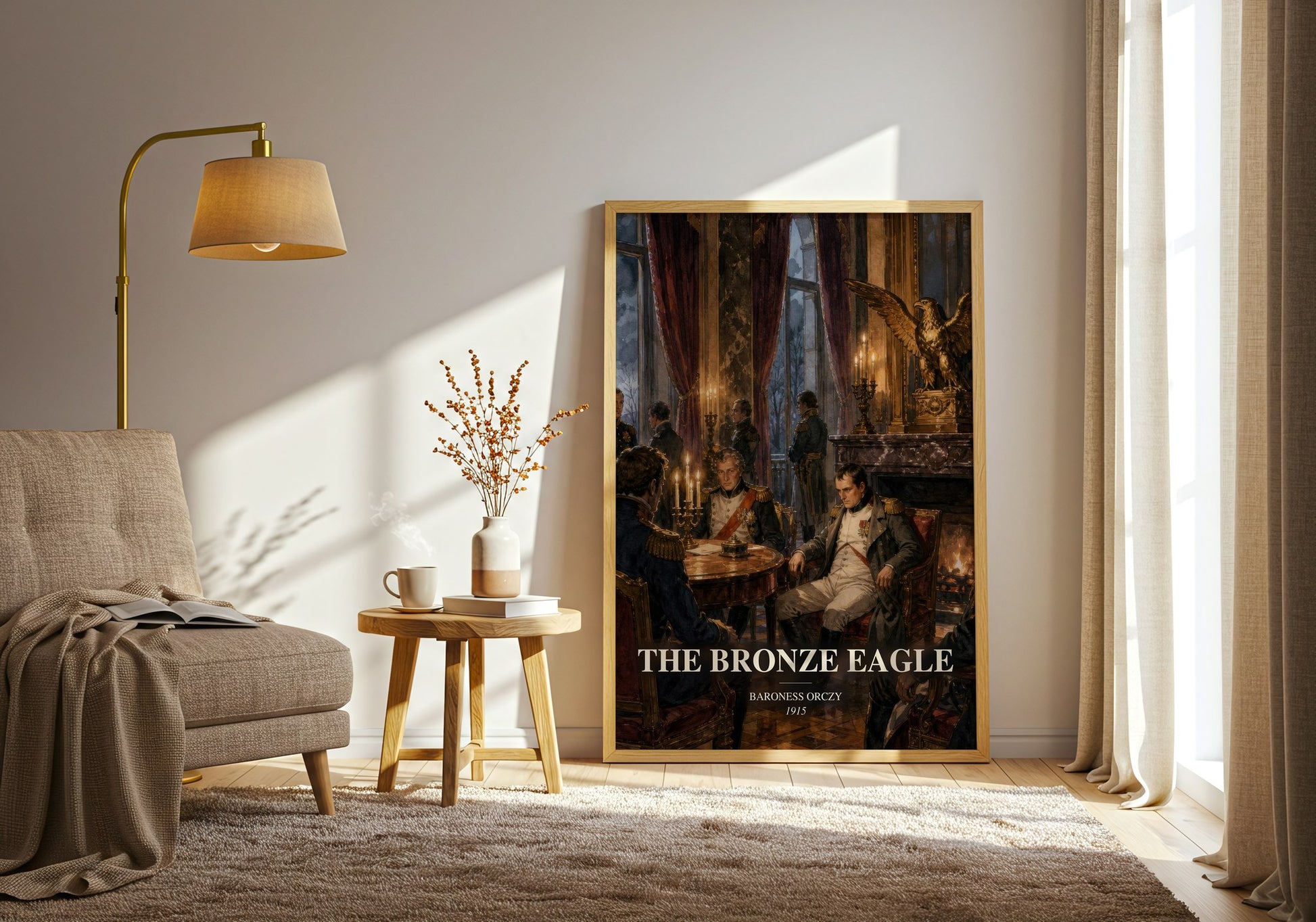 The Bronze Eagle watercolour print in frame leaning in hallway – historical fiction wall art