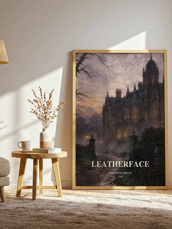 Leatherface watercolour print in frame leaning in hallway – historical fiction wall art