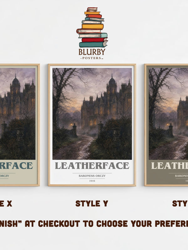 Leatherface book cover print in frame leaning in hallway – historical fiction wall art