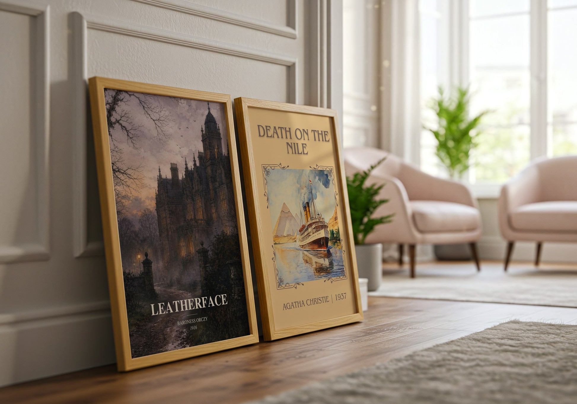 Leatherface watercolour print framed by window – literary home decor
