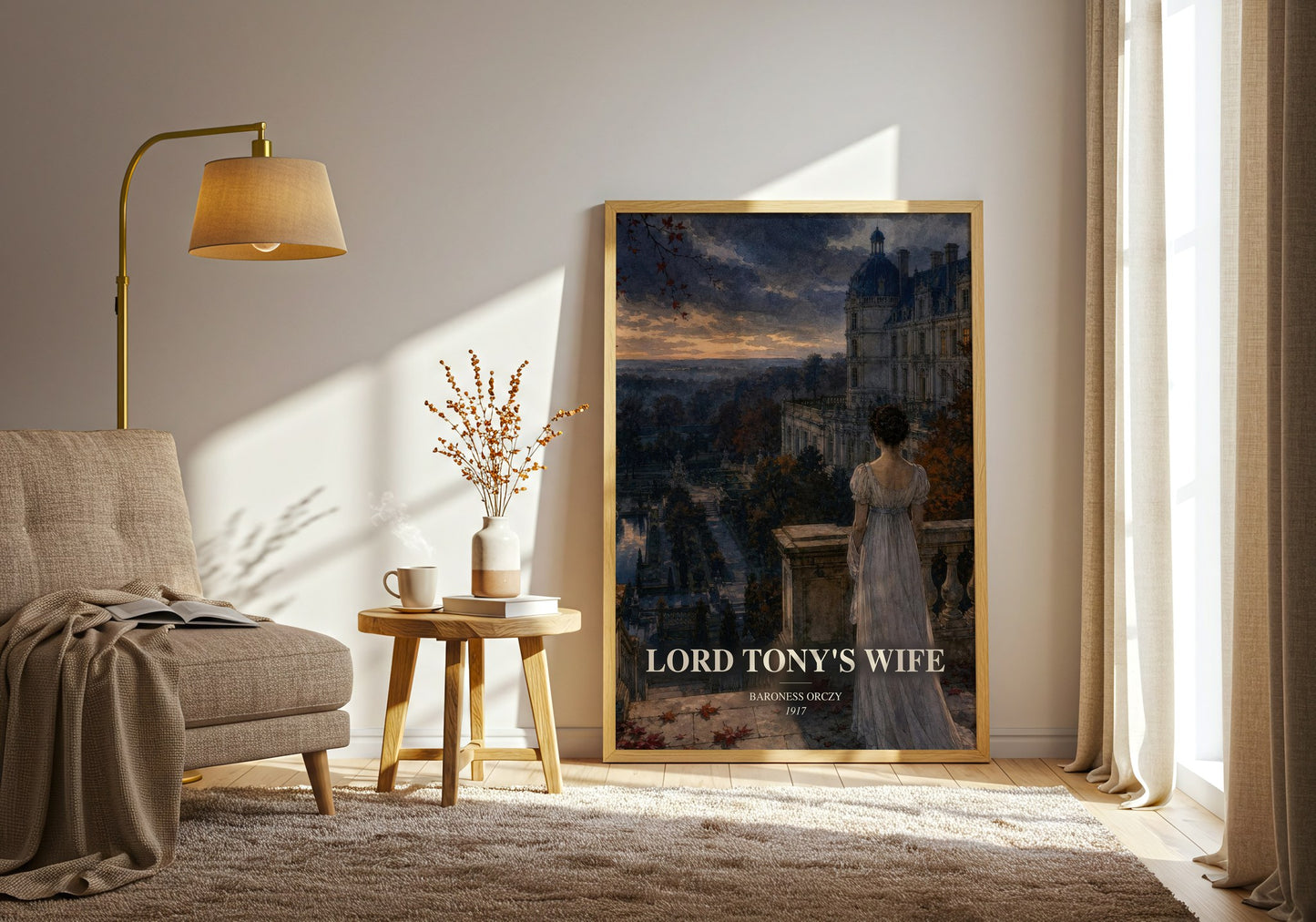Lord Tony'S Wife watercolour print in frame leaning in hallway – historical fiction wall art