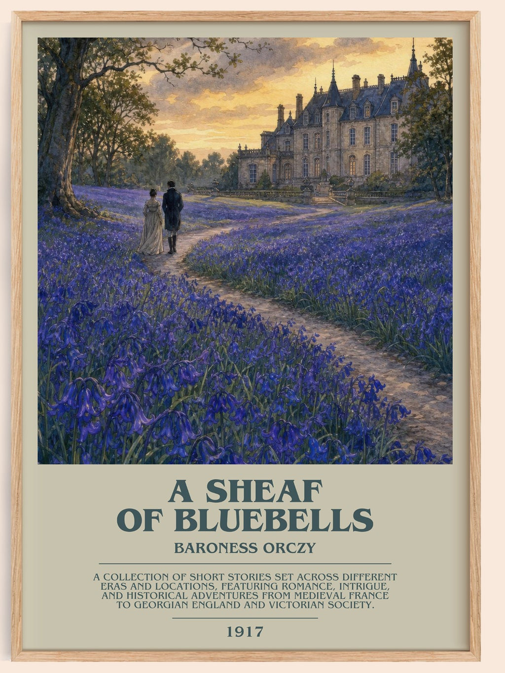 A Sheaf Of Bluebells bookish book poster by Baroness Orczy – framed literary art print