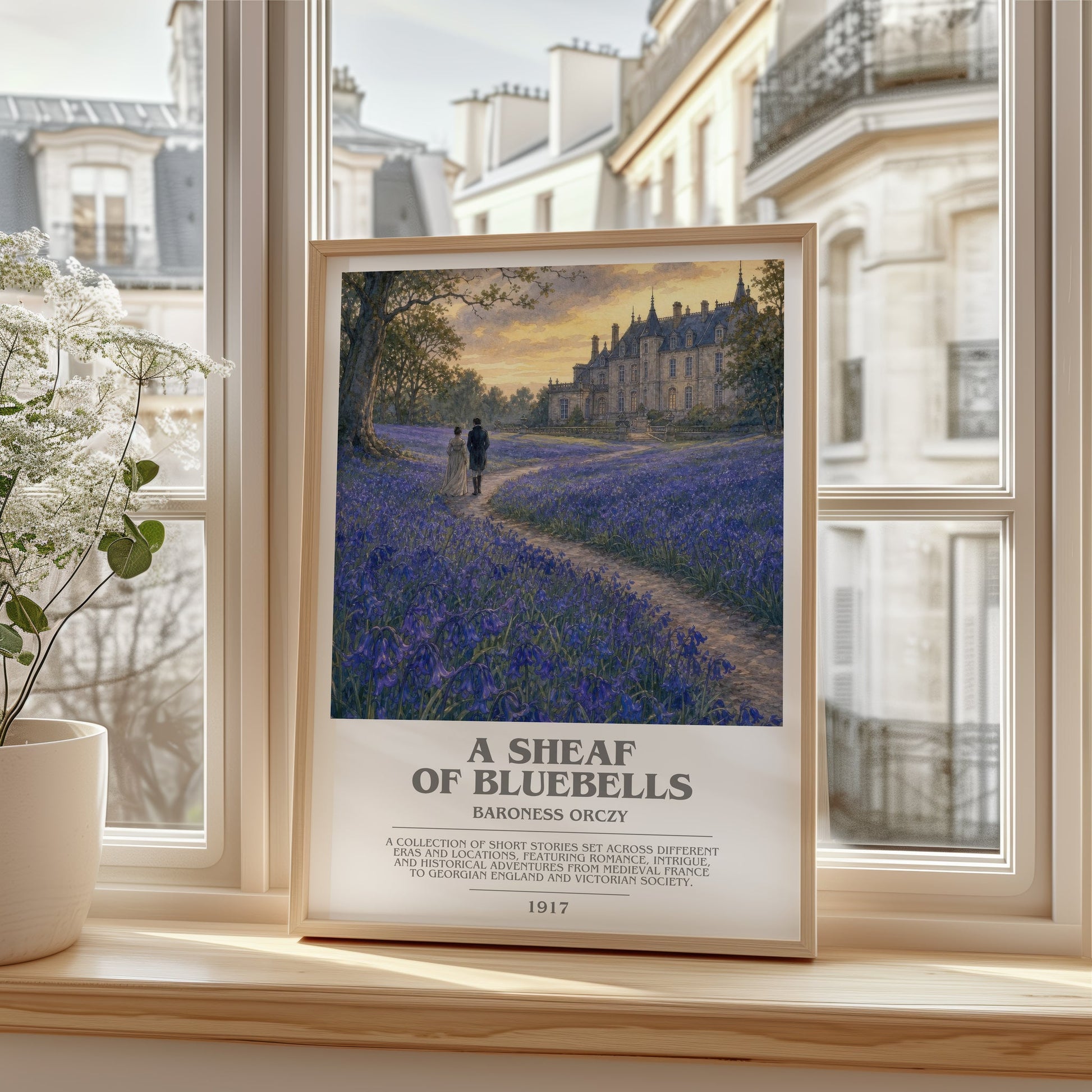 A Sheaf Of Bluebells bookish poster colour and style options – Baroness Orczy book art
