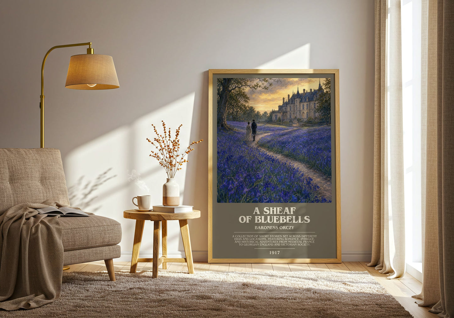 A Sheaf Of Bluebells bookish print on bookshelf – Baroness Orczy fan gift