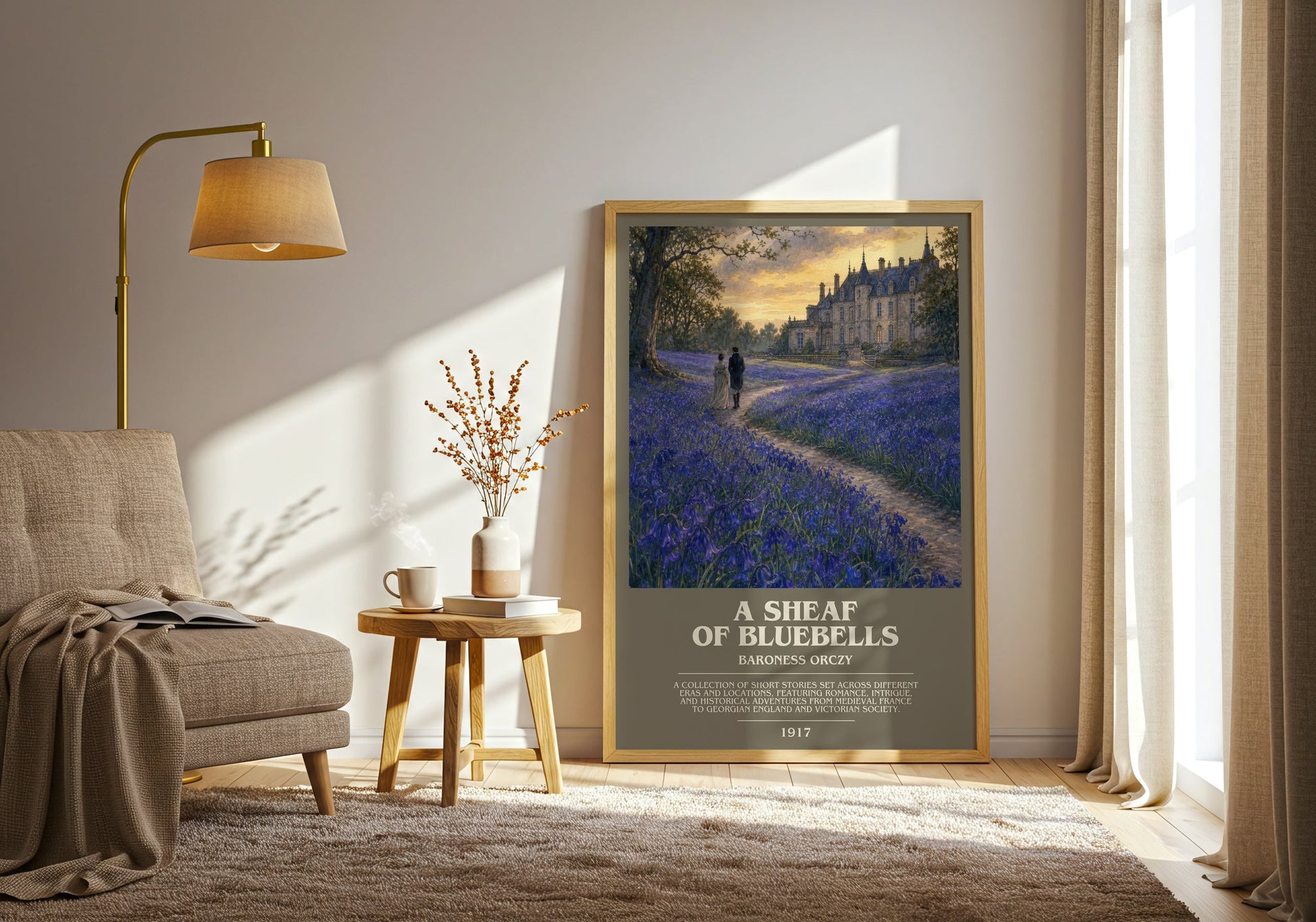 A Sheaf Of Bluebells bookish print on bookshelf – Baroness Orczy fan gift