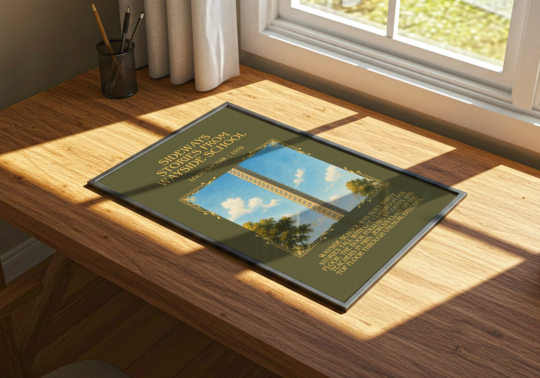 Sideways Stories from Wayside School Minimalist Book Poster – print on a sunlit desk