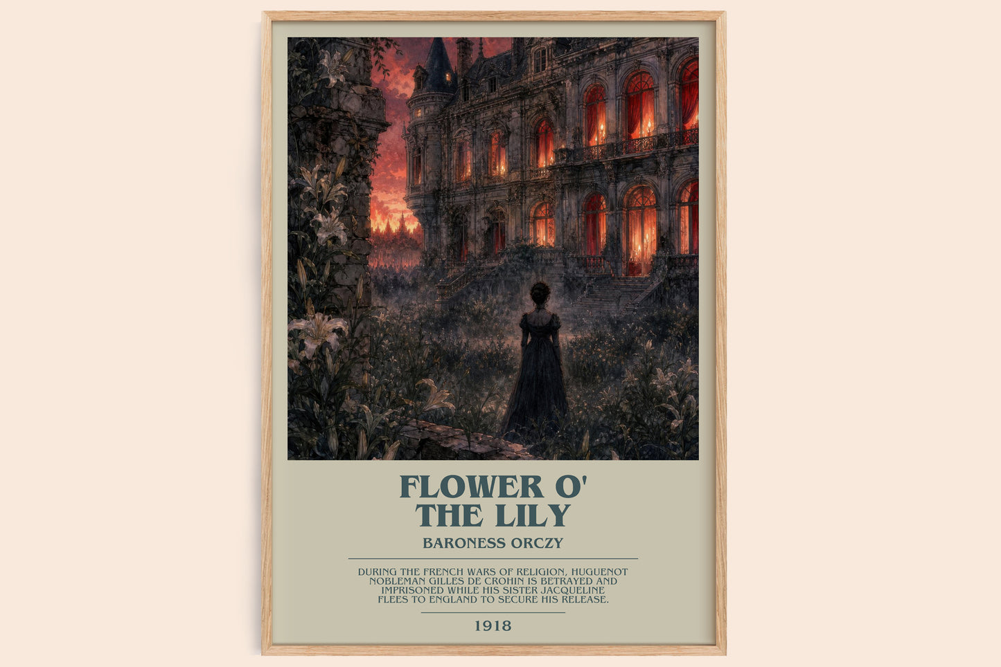 Flower O' The Lily bookish book poster by Baroness Orczy – framed literary art print